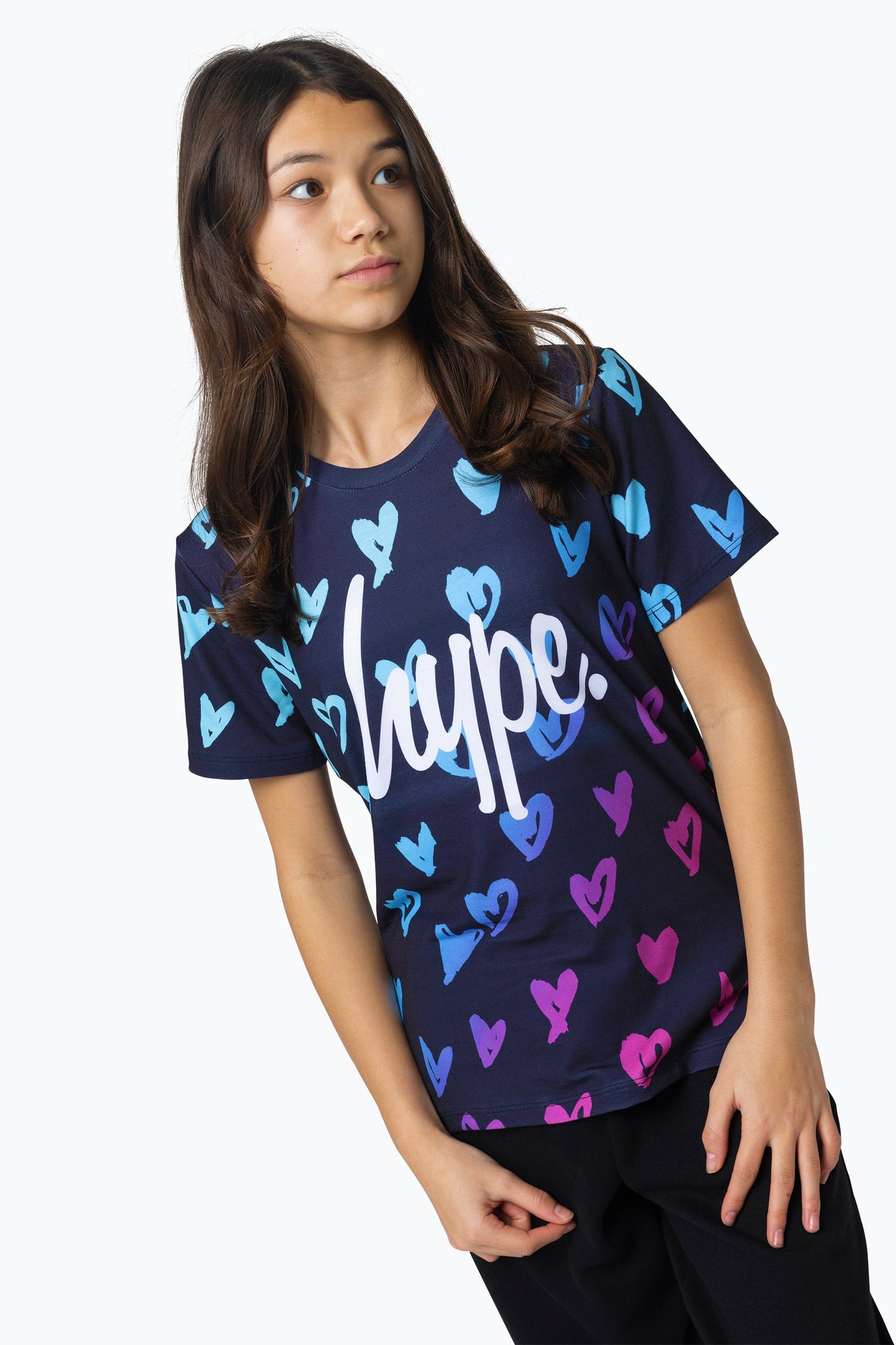 HYPE GIRLS MULTI SCRIBBLE HEARTS T-SHIRT