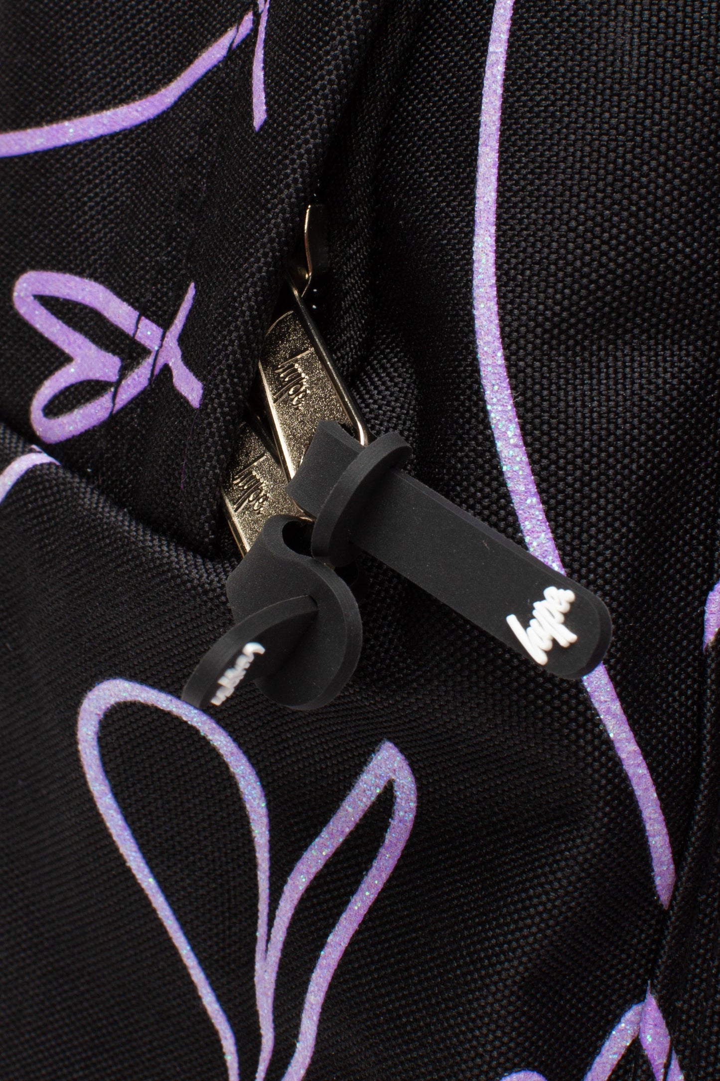 HYPE GIRLS BLACK/PURPLE GLITTER SCRIBBLE HEARTS ICONIC BACKPACK