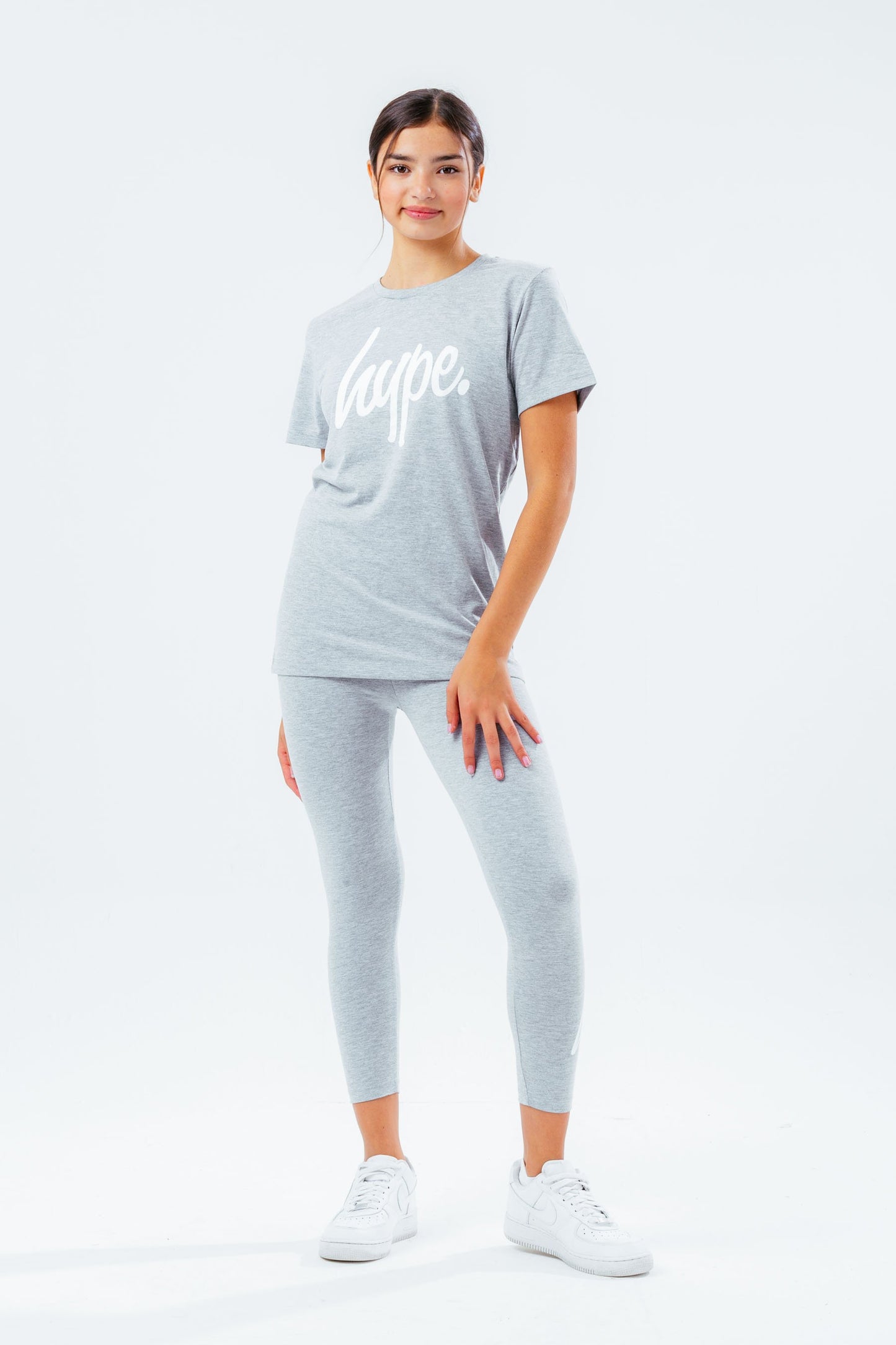 HYPE GIRLS GREY SCRIPT T-SHIRT & LEGGINGS SET