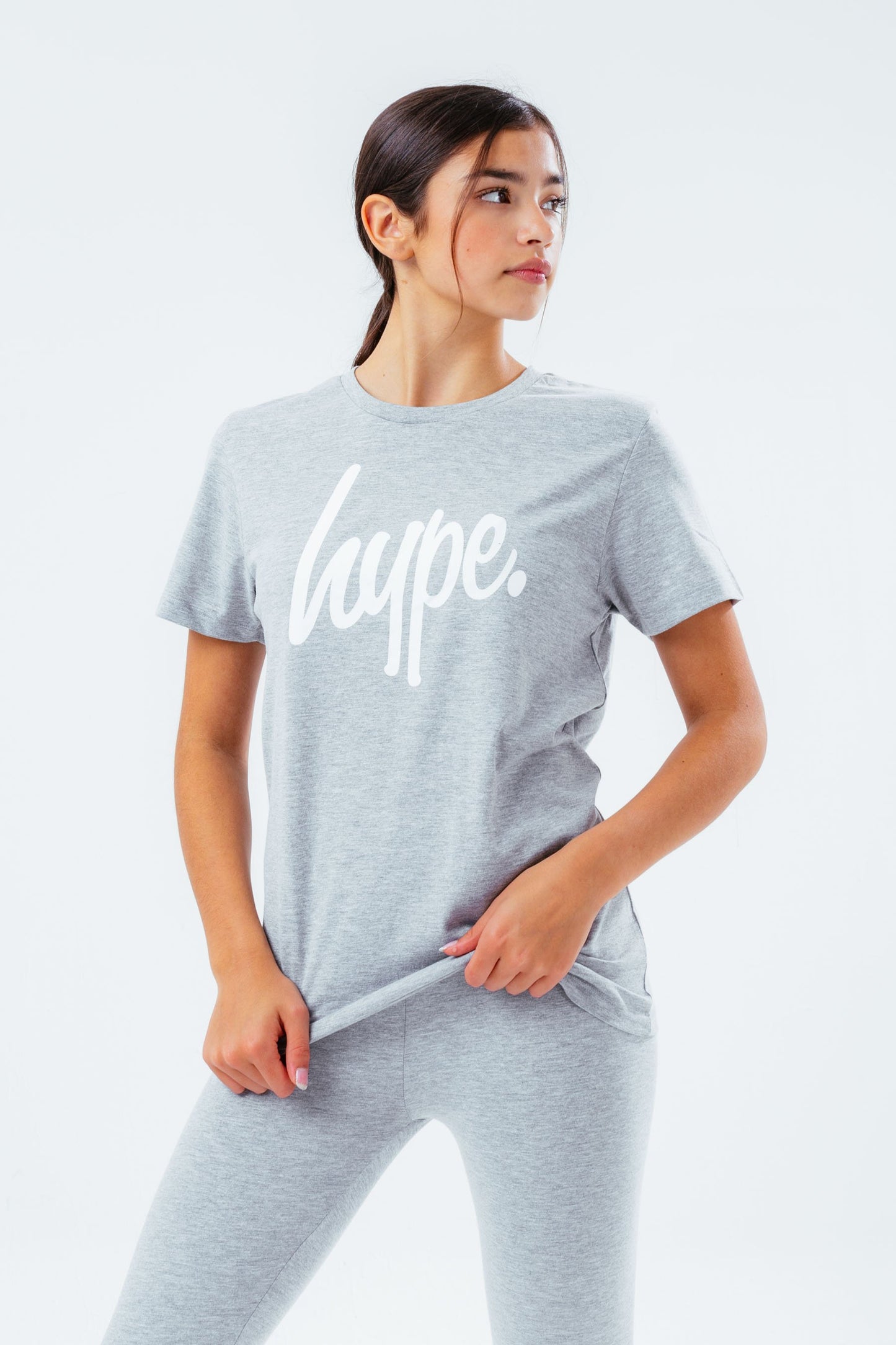 HYPE GIRLS GREY SCRIPT T-SHIRT & LEGGINGS SET