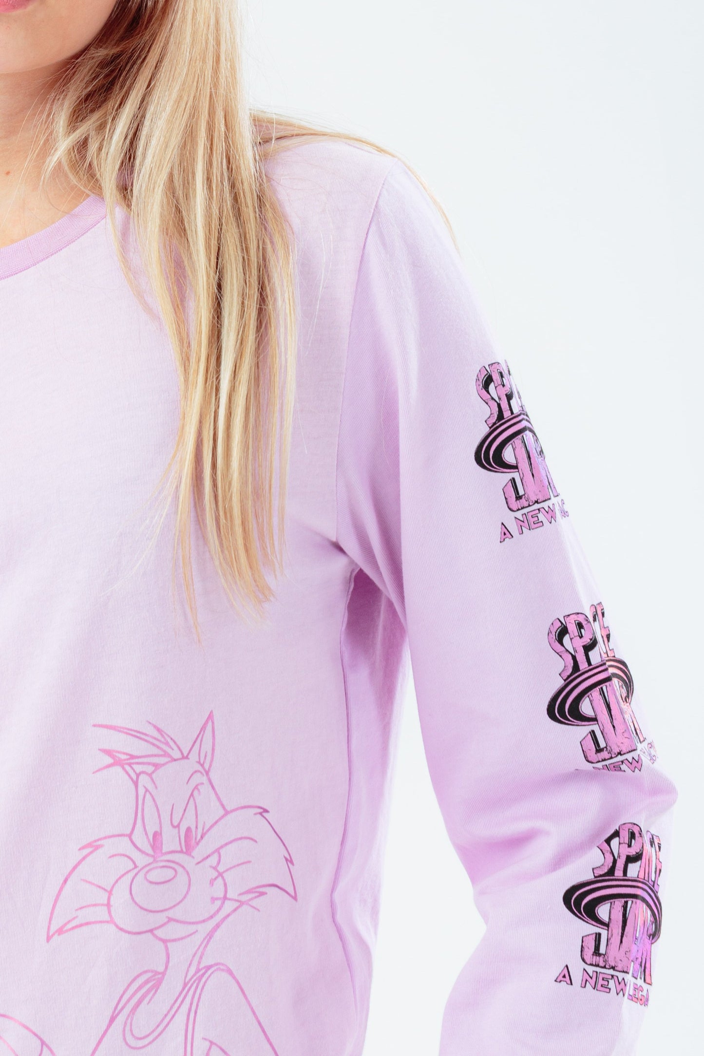 SPACE JAM X HYPE. LILAC TWEETY AND SYLVESTER GIRLS CREW NECK