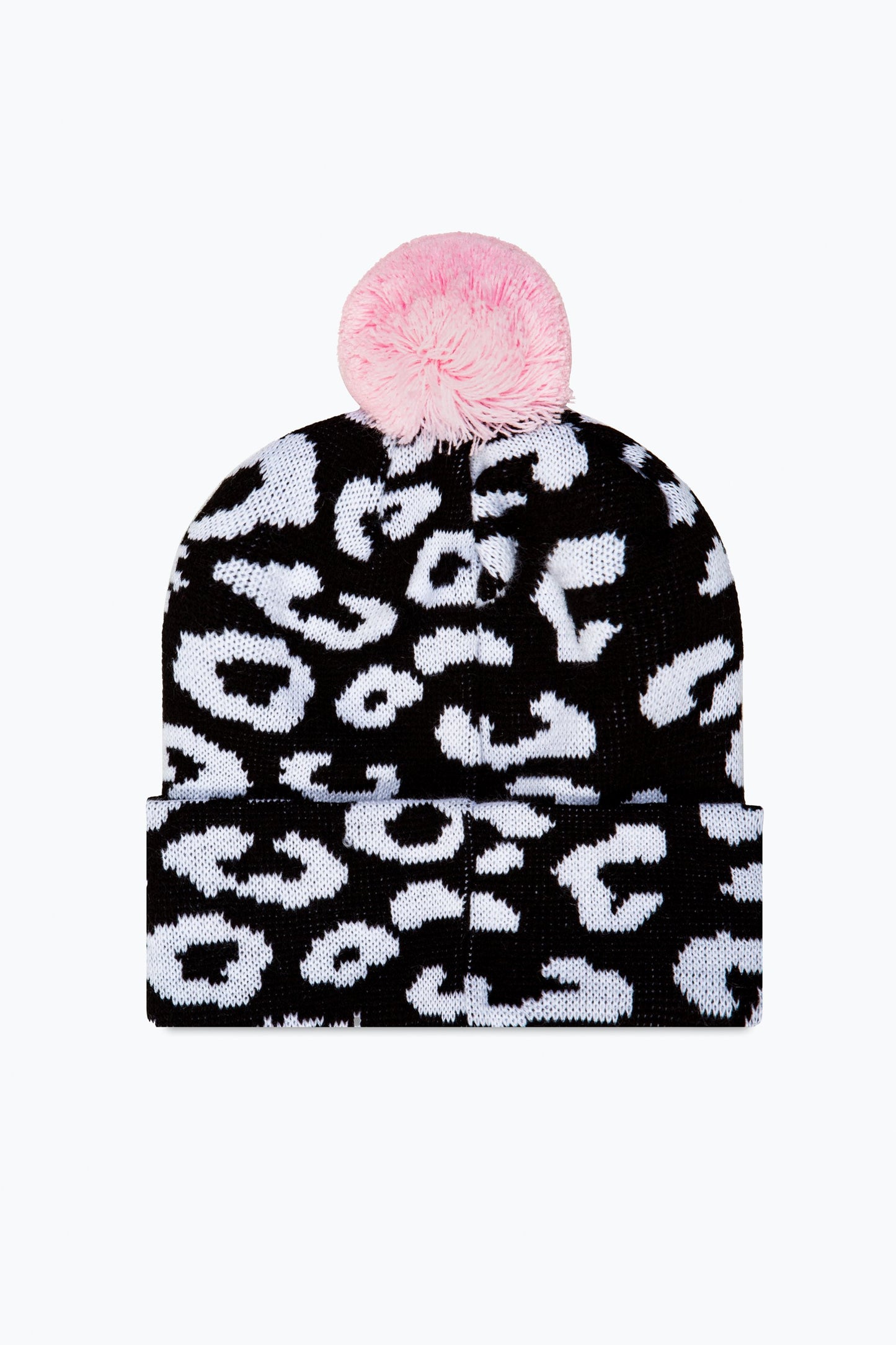 HYPE BLACK CHEETAH KNITTED POM POM BEANIE