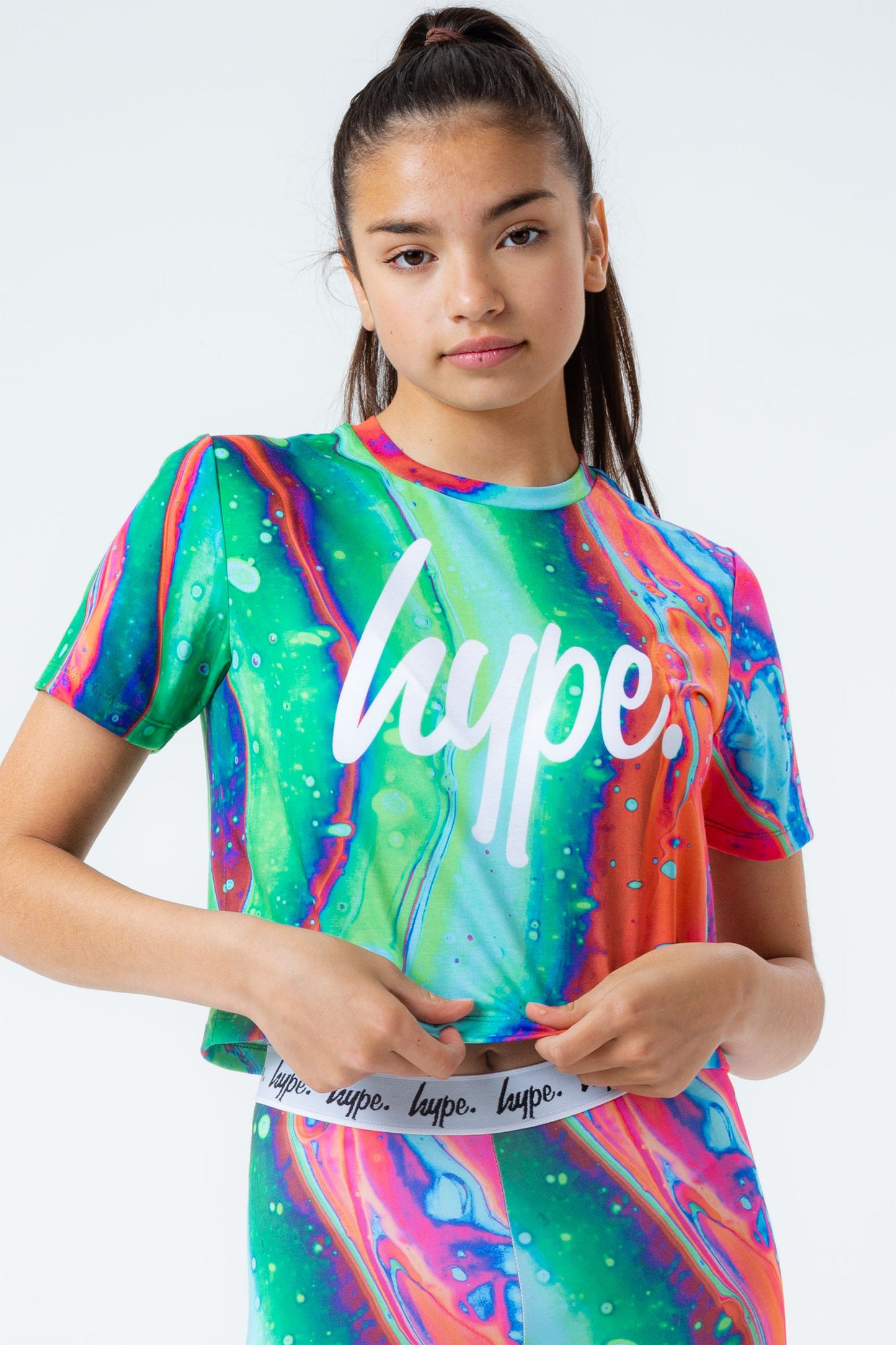 HYPE CORAL MARBLE KIDS CROP T-SHIRT