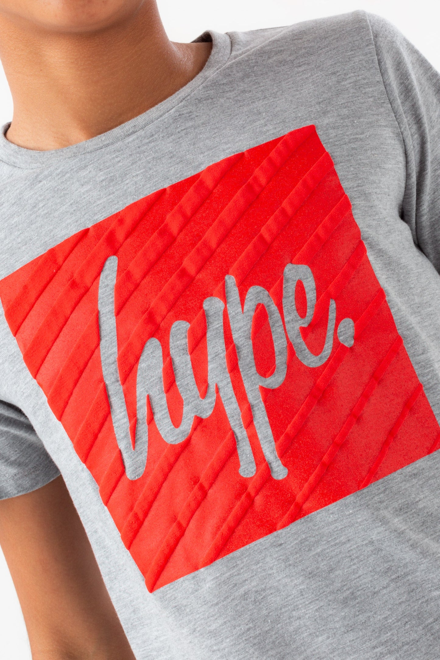 HYPE BOYS GREY MARL RED BOX SCRIPT T-SHIRT
