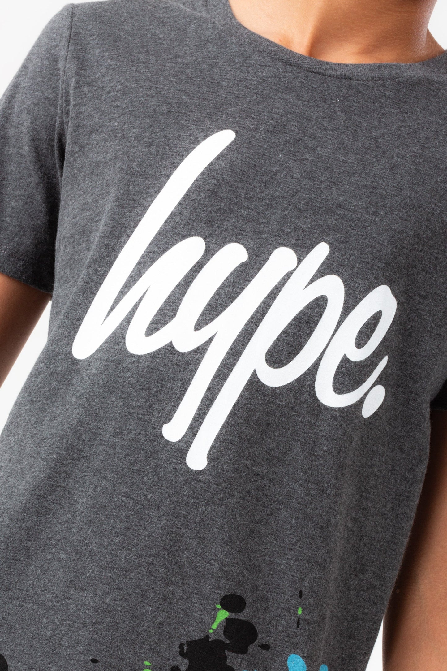 HYPE BOYS DARK GREY MARL BLUE SPLAT SCRIPT T-SHIRT