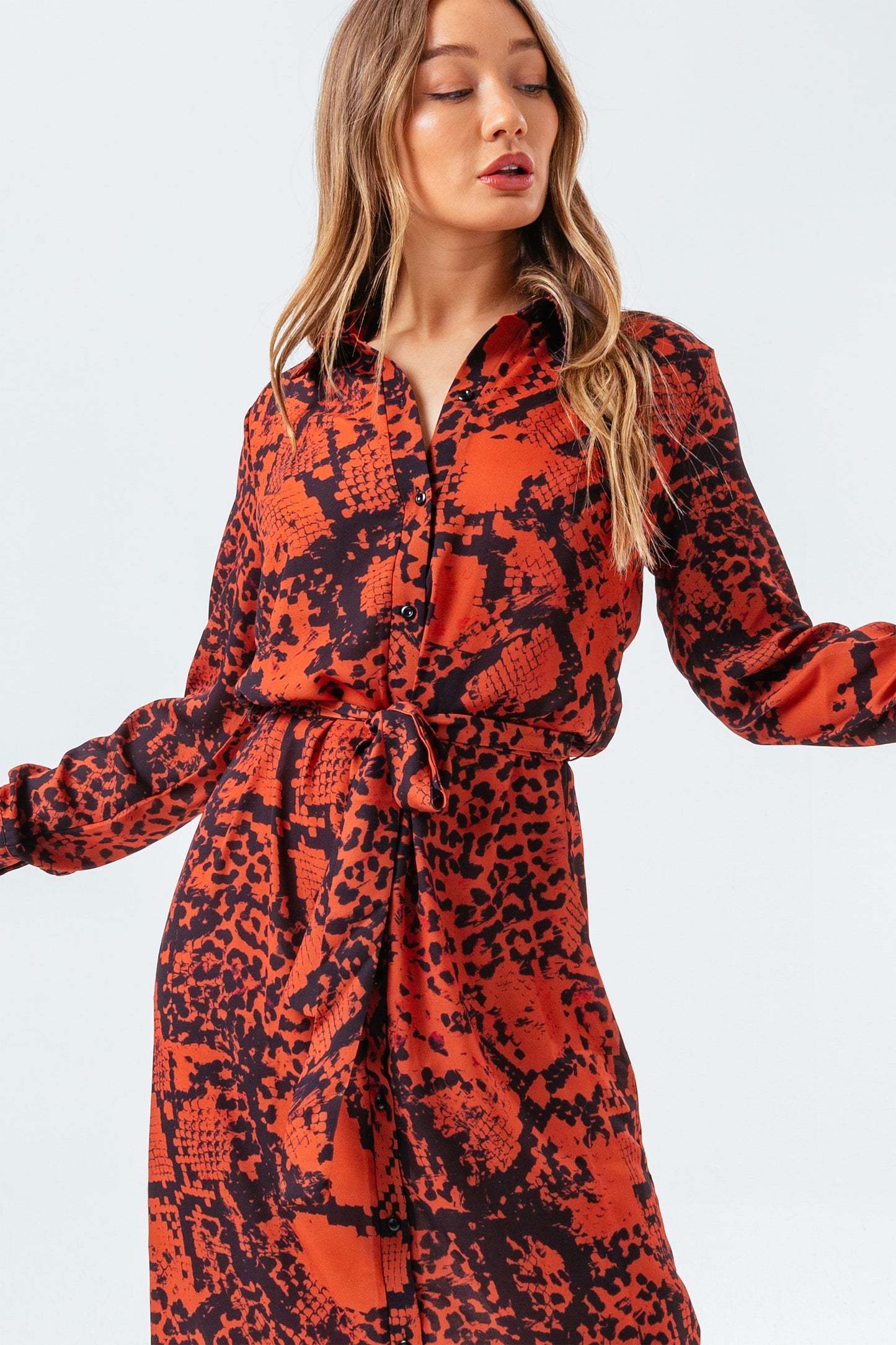 HYPE BRONZE SNAKE WOMEN'S SHIRT DRESS