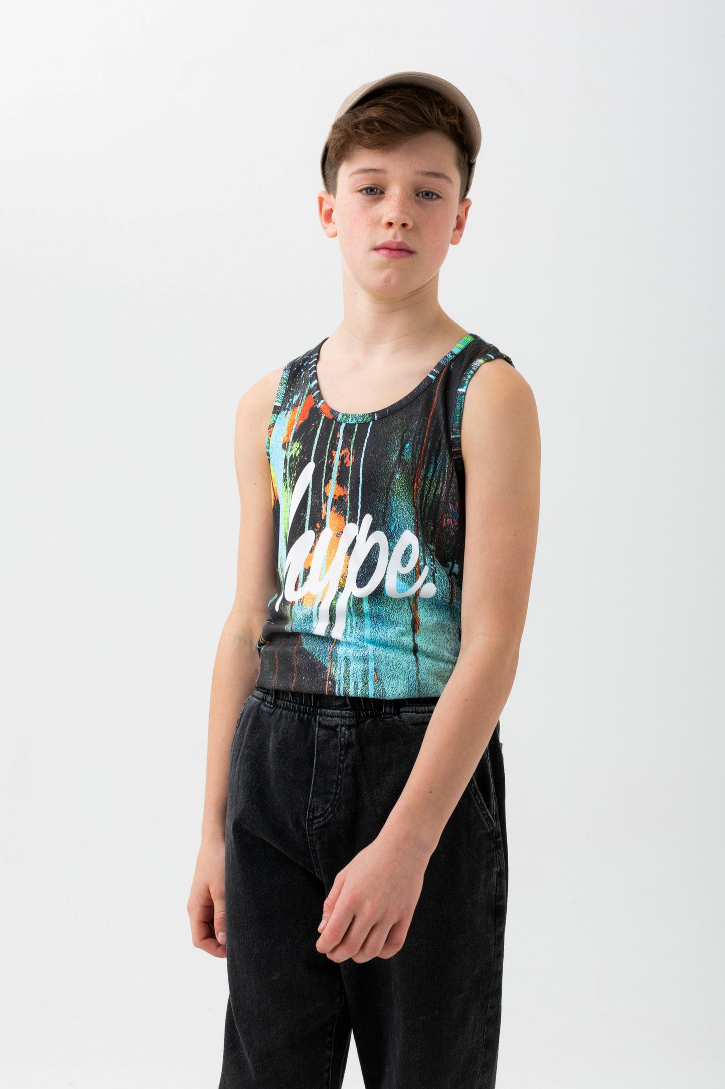 HYPE BOYS TURQUOISE SPRAY DRIPS SCRIPT VEST