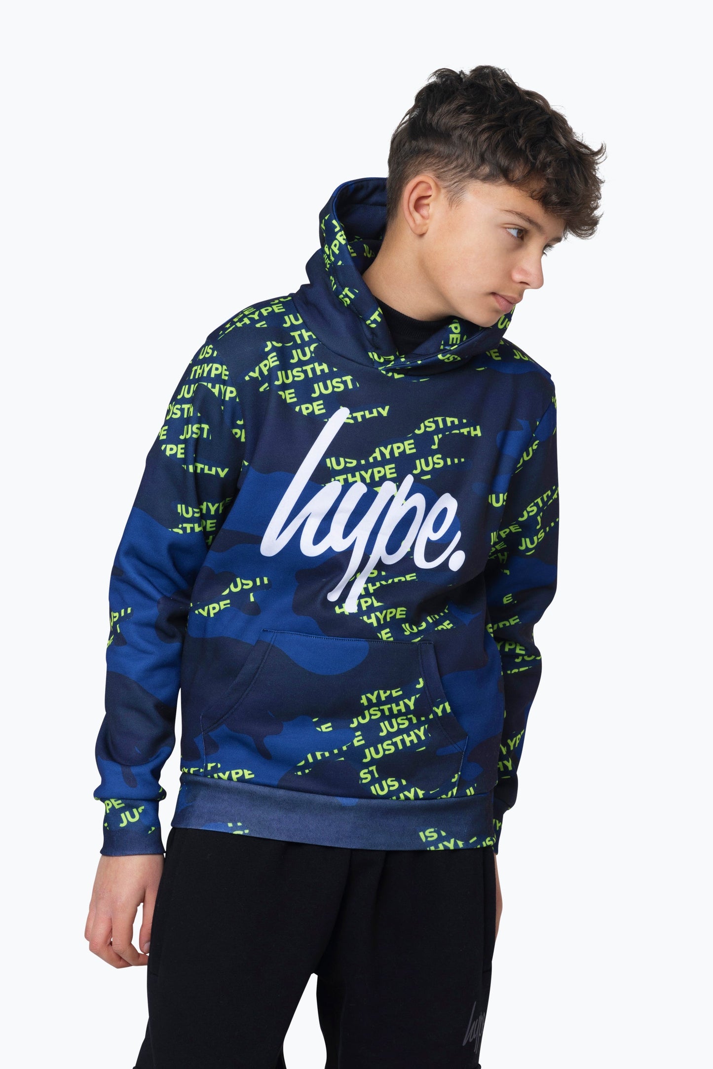 HYPE BOYS MULTI NAVY CAMO BLOCK LOGO HOODIE