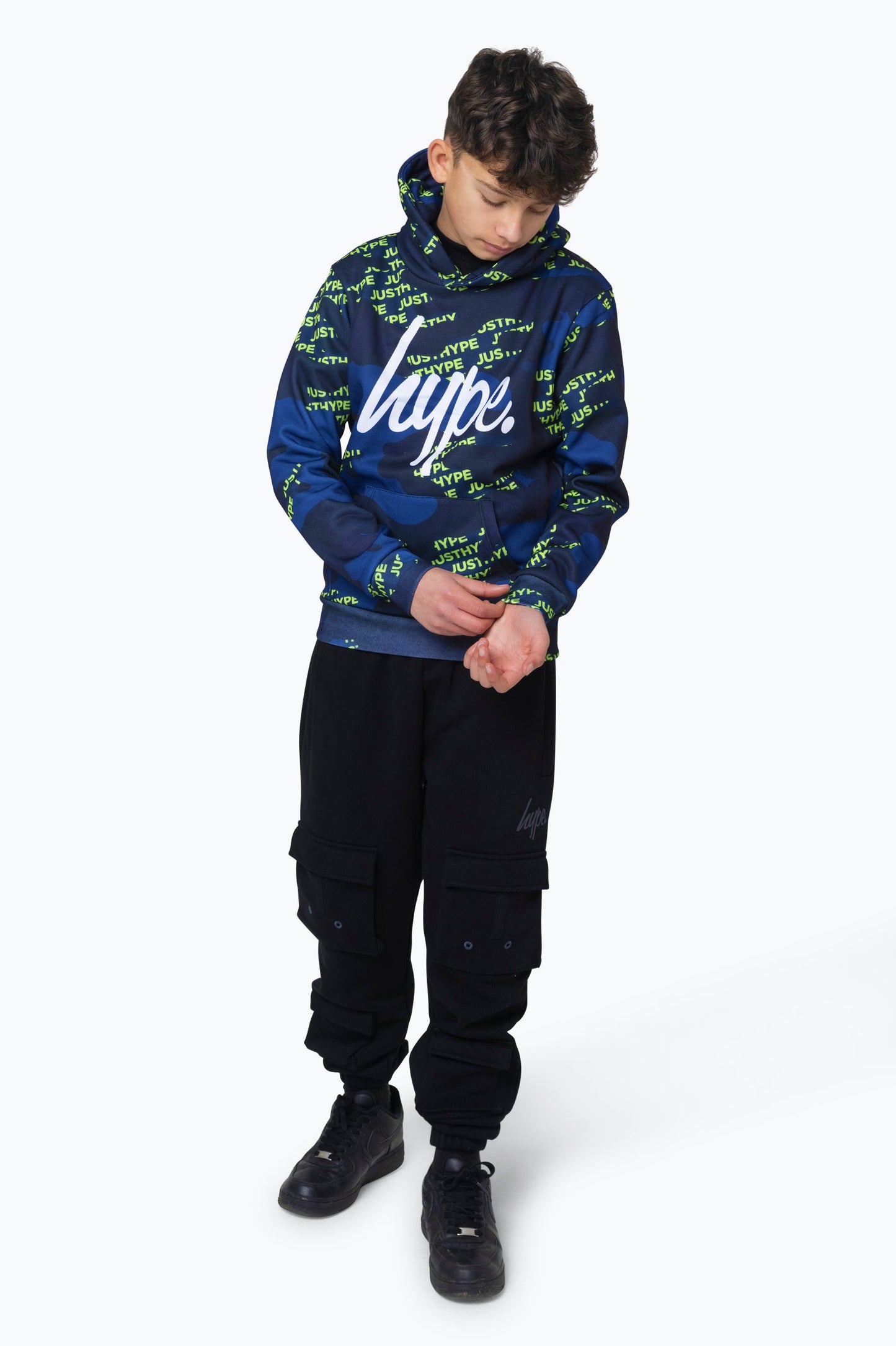 HYPE BOYS MULTI NAVY CAMO BLOCK LOGO HOODIE