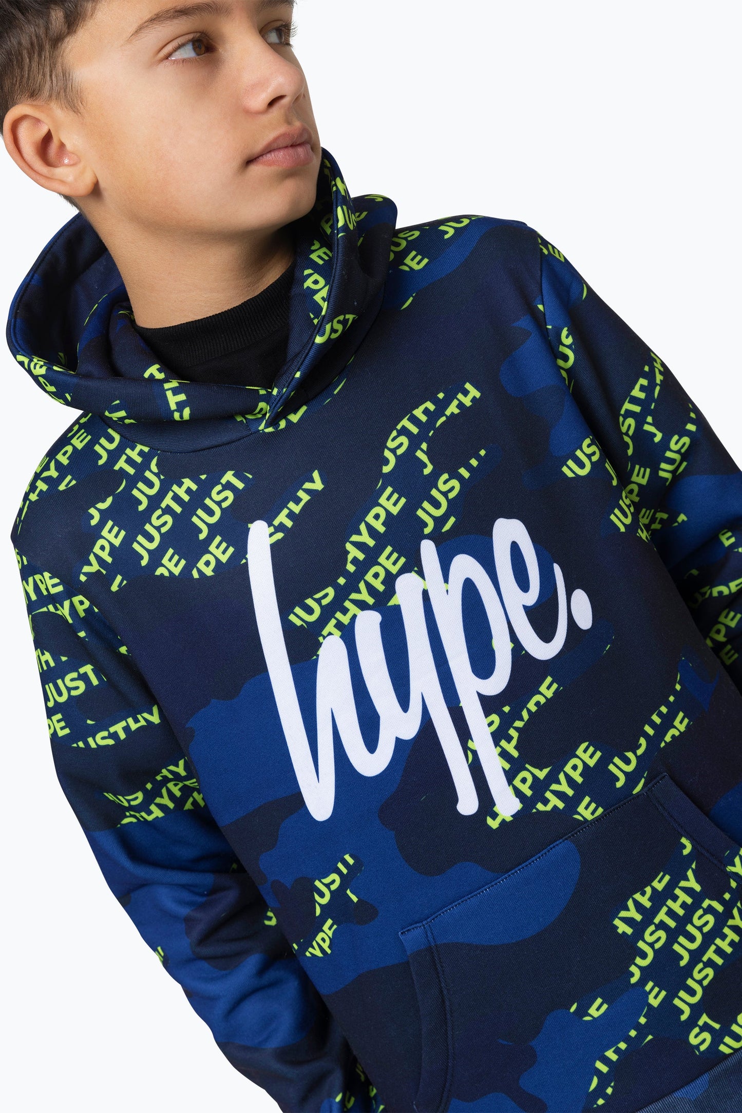 HYPE BOYS MULTI NAVY CAMO BLOCK LOGO HOODIE