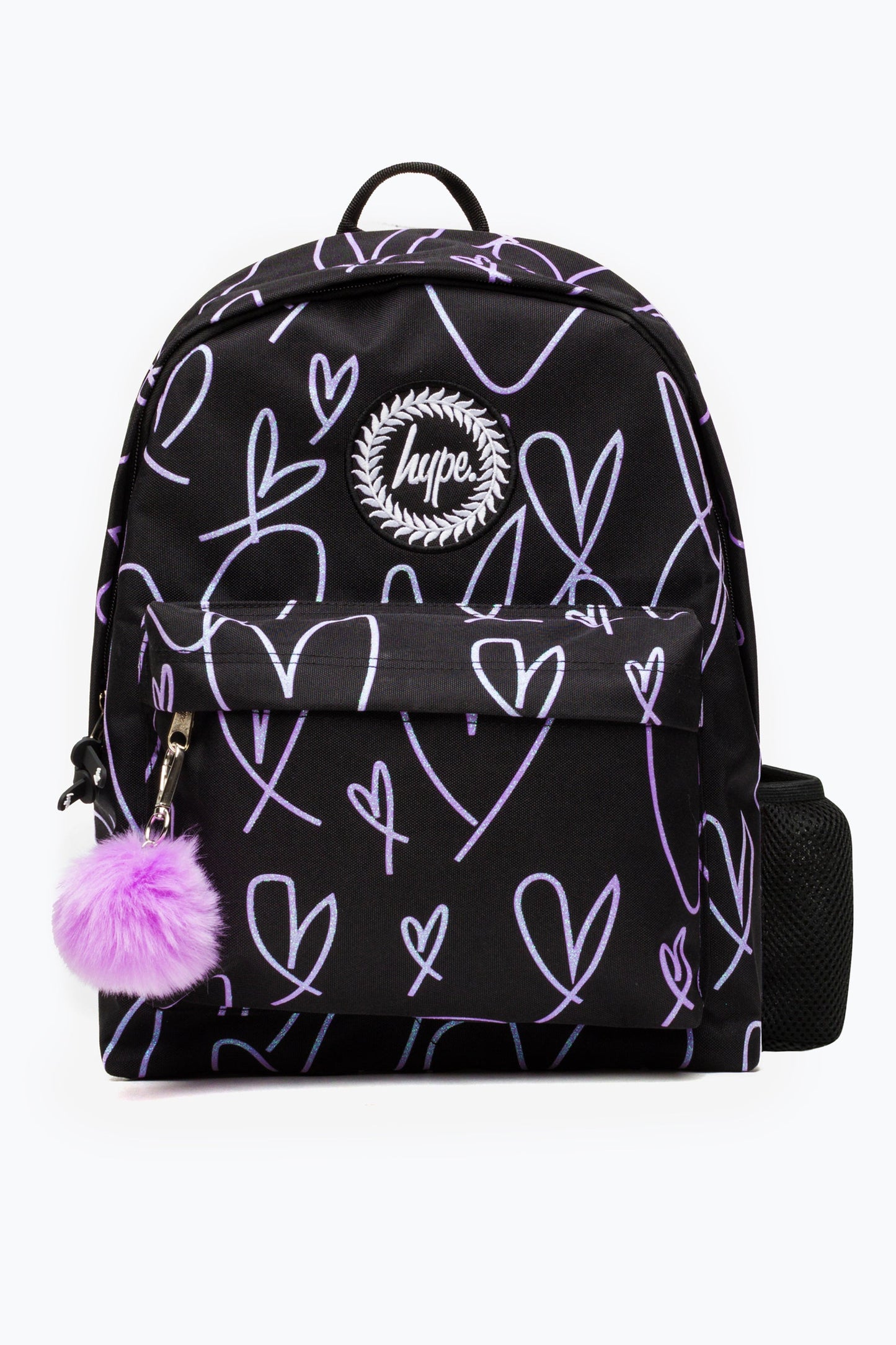 HYPE GIRLS BLACK/PURPLE GLITTER SCRIBBLE HEARTS ICONIC BACKPACK