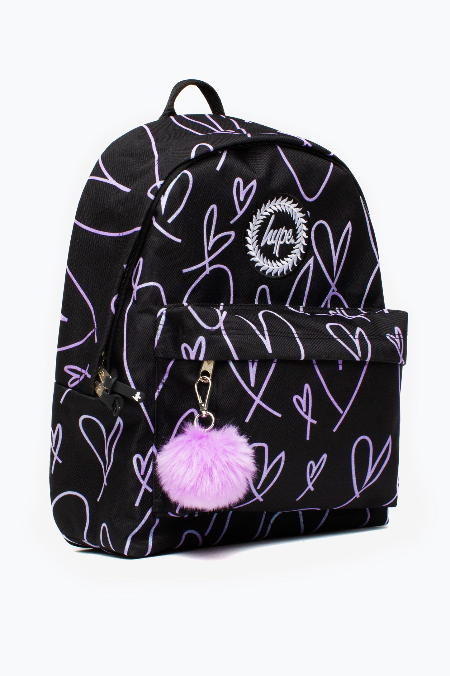HYPE GIRLS BLACK/PURPLE GLITTER SCRIBBLE HEARTS ICONIC BACKPACK