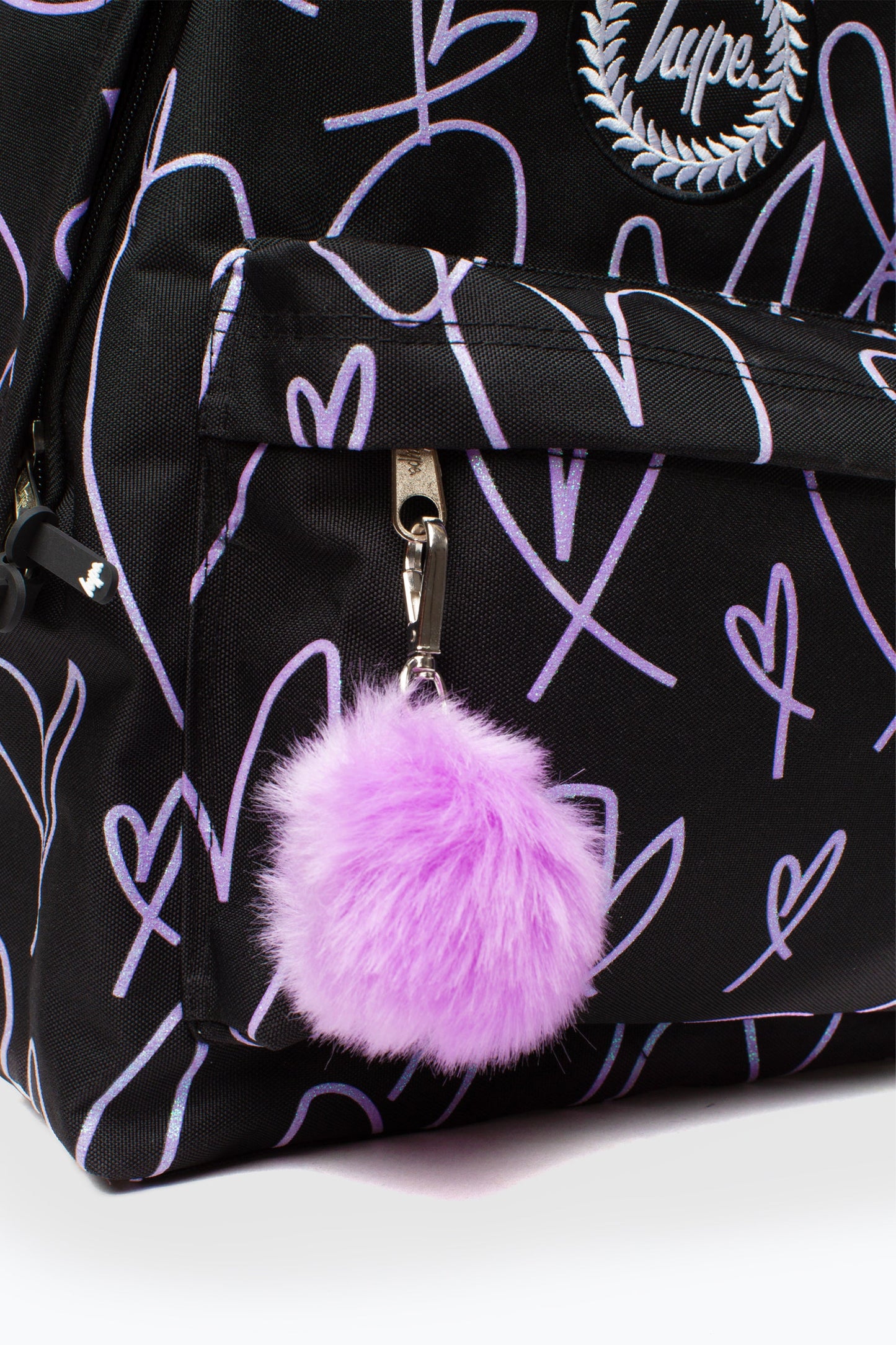 HYPE GIRLS BLACK/PURPLE GLITTER SCRIBBLE HEARTS ICONIC BACKPACK