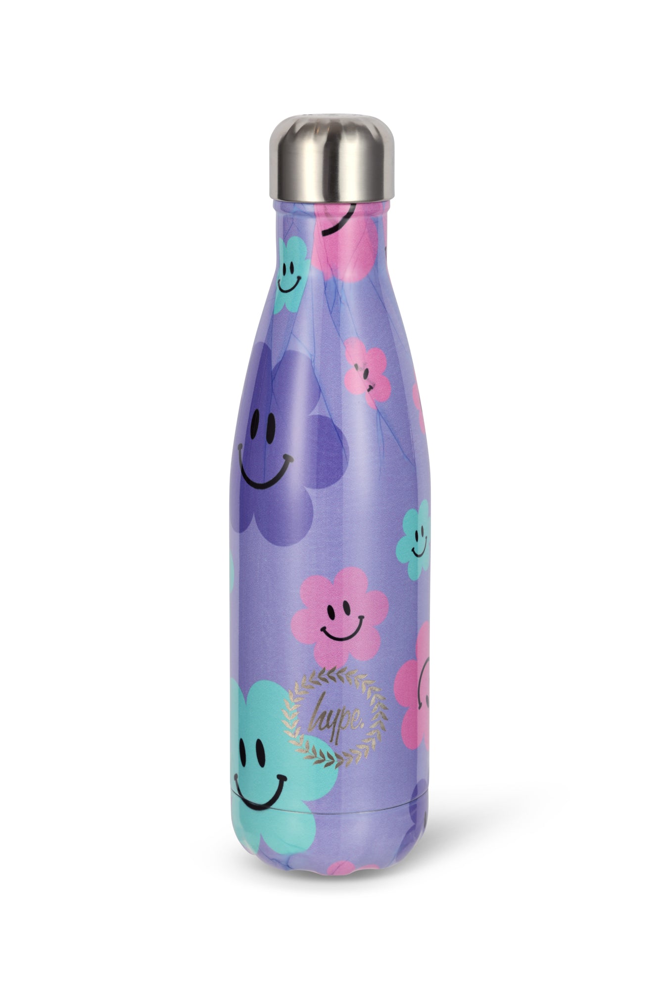 Hype Unisex Purple Happy Flowers Thermal Water Bottle