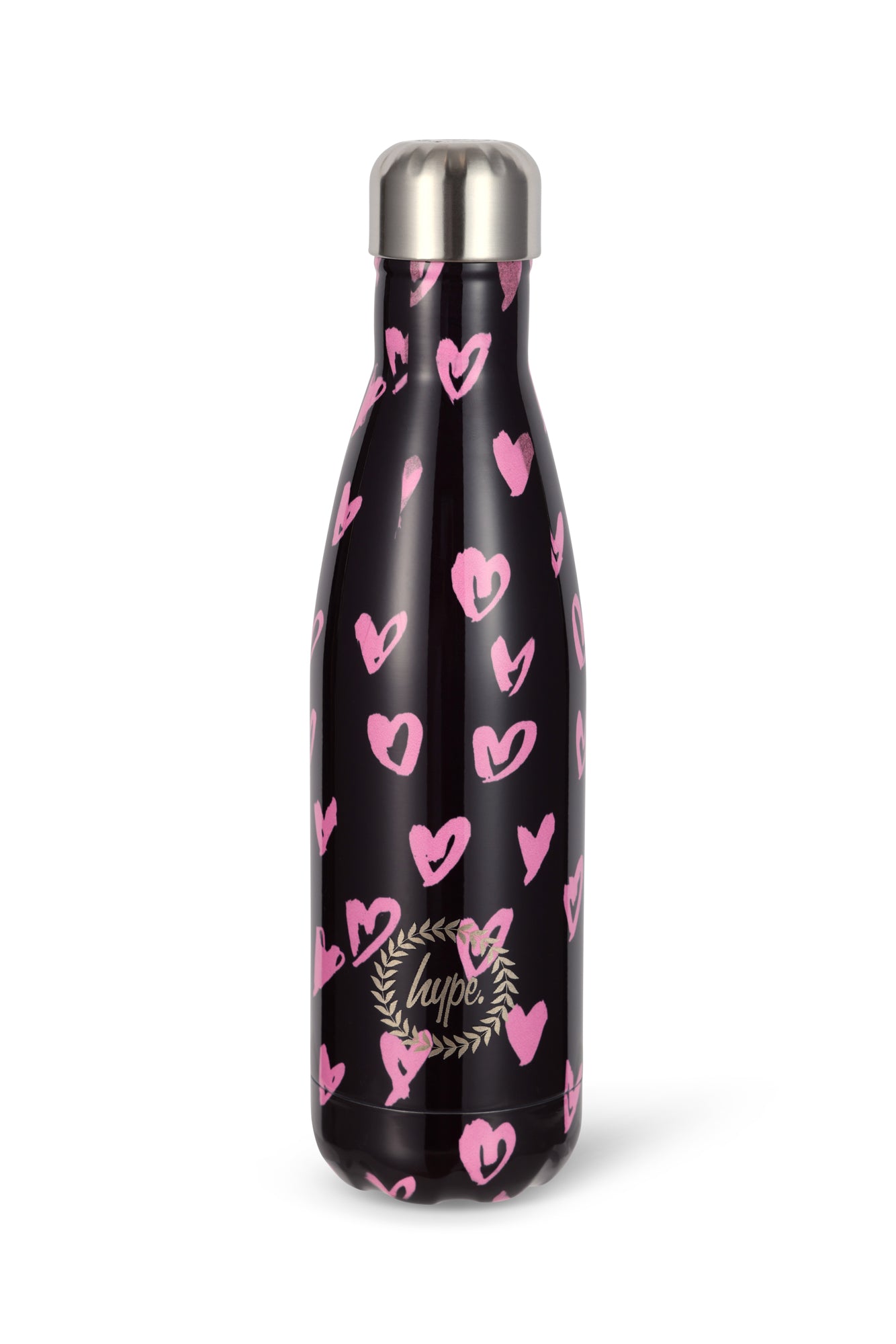 Hype Unisex Black/Pink Scribble Hearts Thermal Water Bottle
