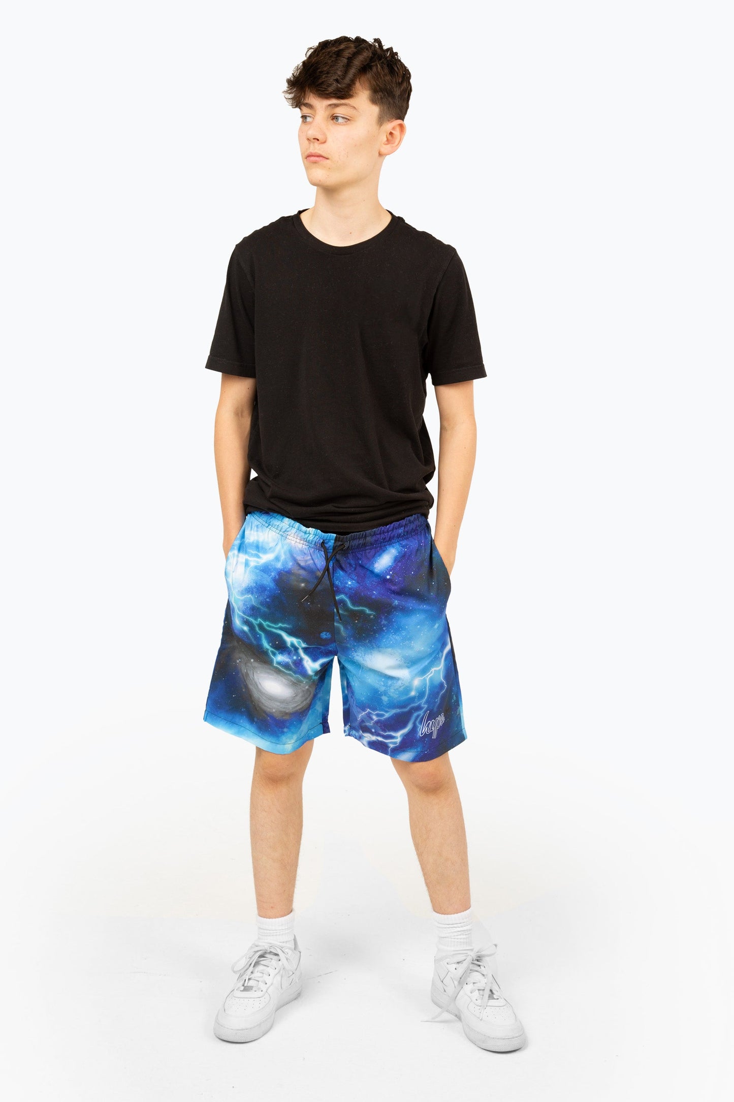 HYPE BOYS BLUE LIGHTNING SKY MINI OUTLINE SCRIPT SWIM SHORTS