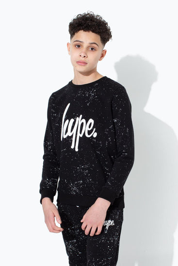 Hype Black Aop Speckle Kids Crew Neck