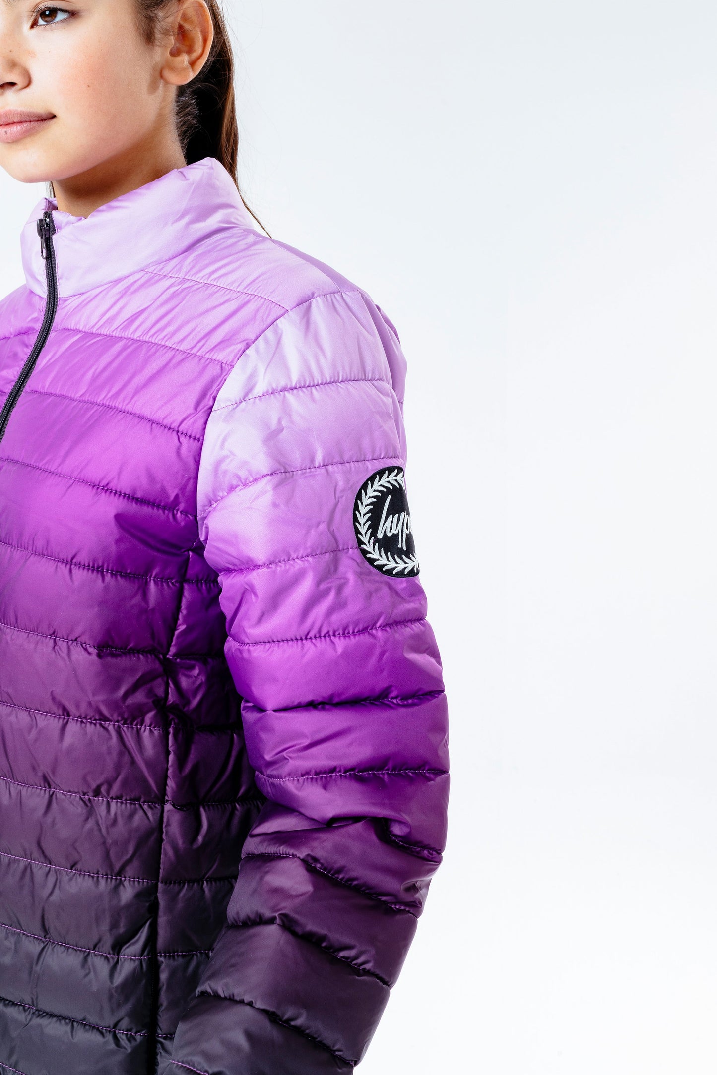 HYPE BLACK LILAC FADE KIDS LIGHTWEIGHT PUFFER JACKET