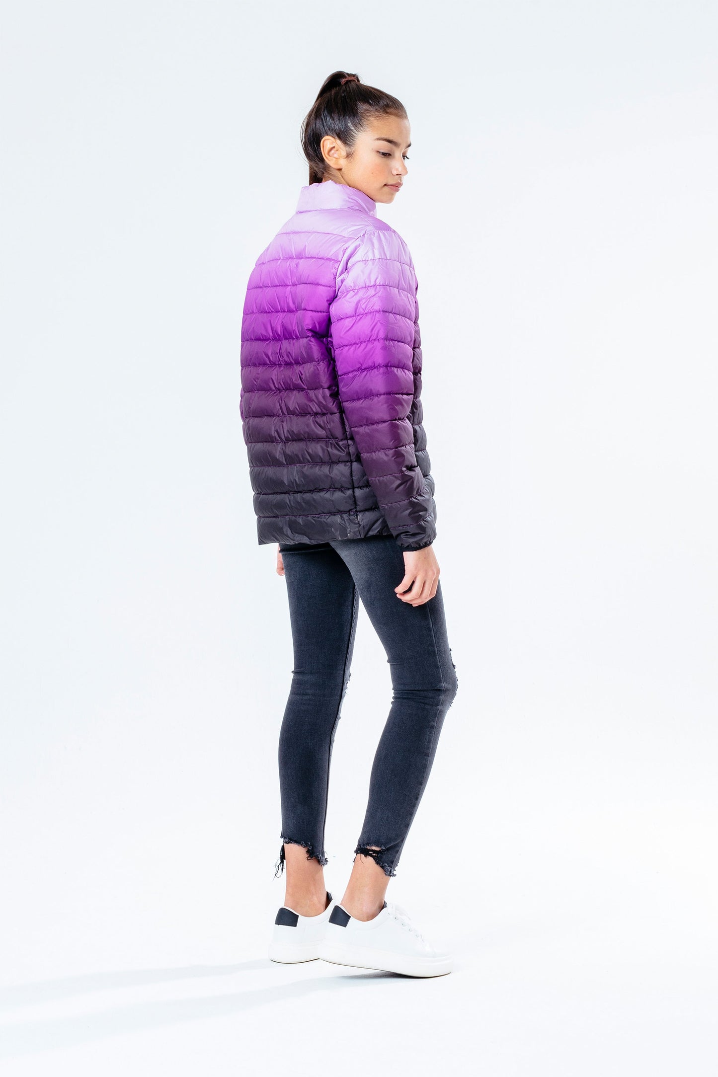 HYPE BLACK LILAC FADE KIDS LIGHTWEIGHT PUFFER JACKET