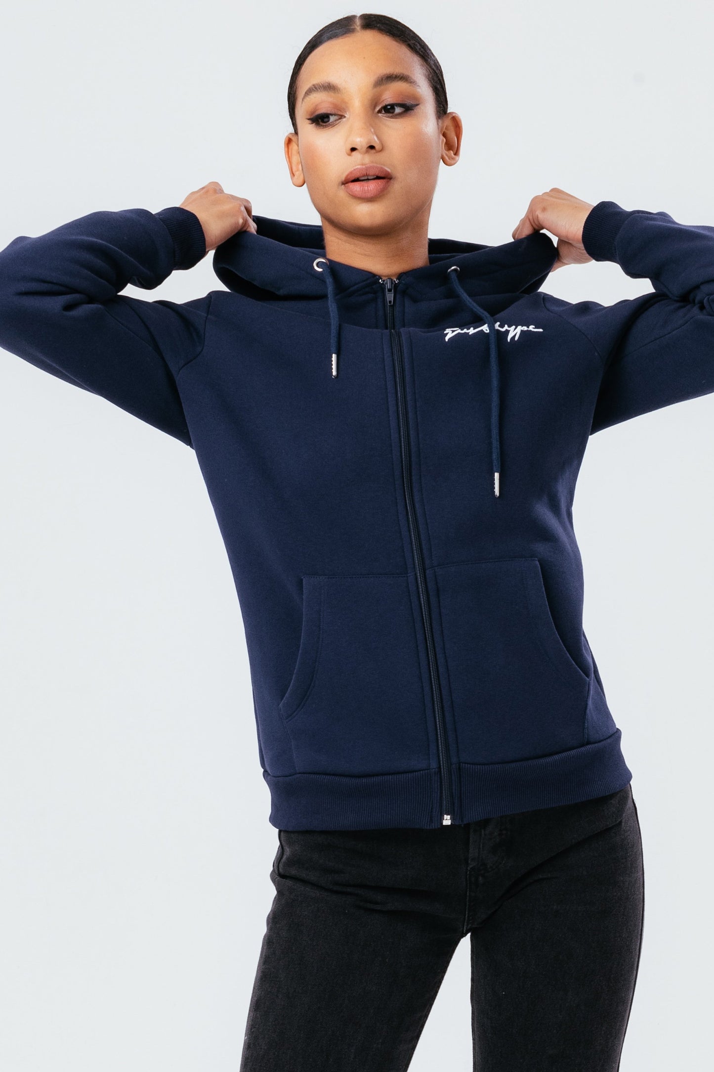 HYPE NAVY SCRIBBLE ZIP WOMEN'S HOODIE