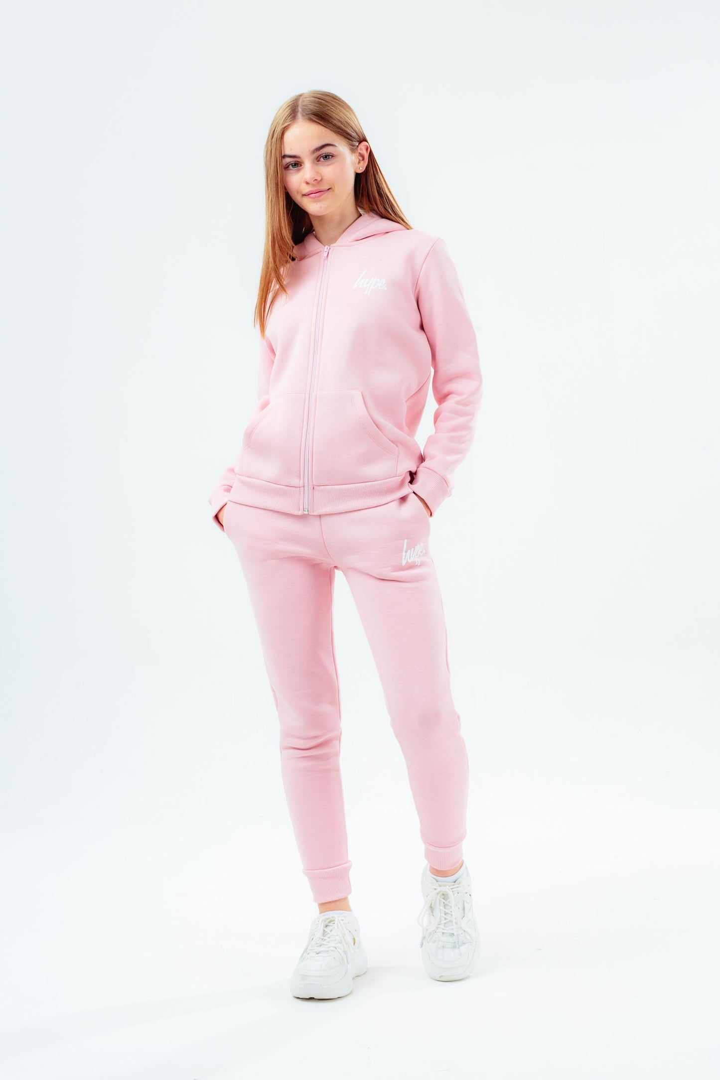 HYPE GIRLS PINK SCRIPT ZIP KIDS HOODIE