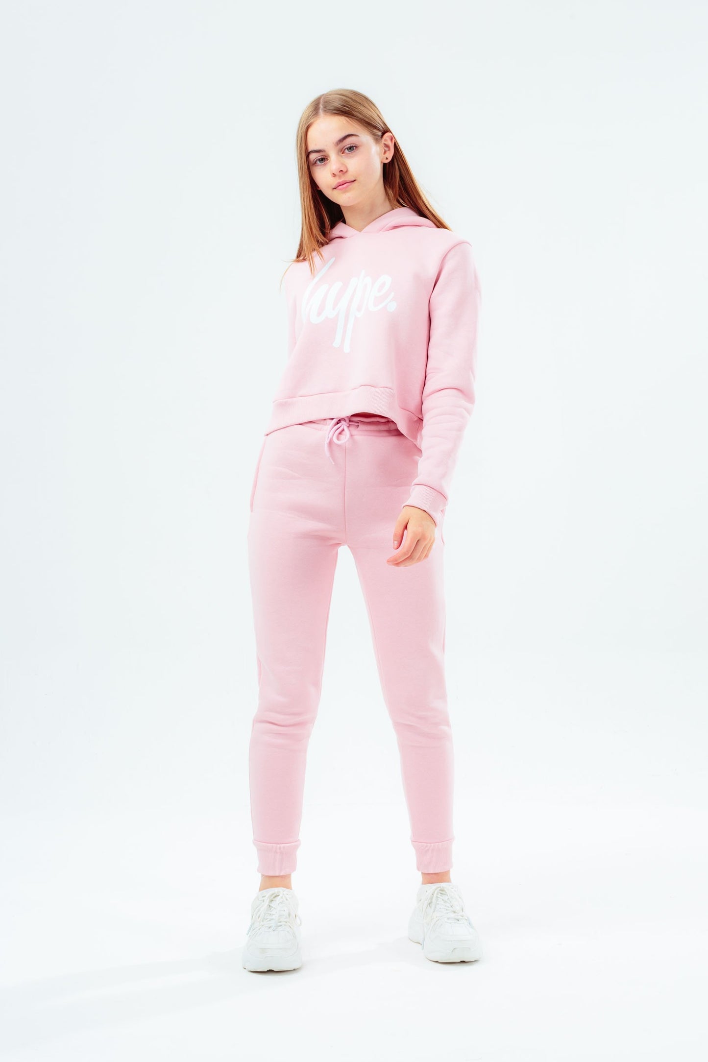 HYPE GIRLS PINK SCRIPT KIDS CROP HOODIE