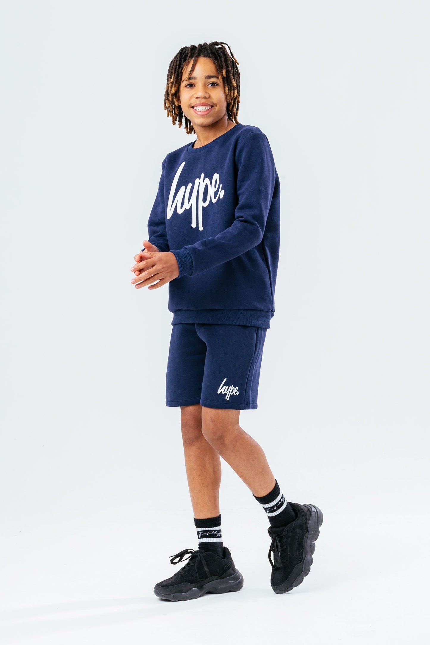 HYPE UNISEX KIDS NAVY SCRIPT CREW NECK