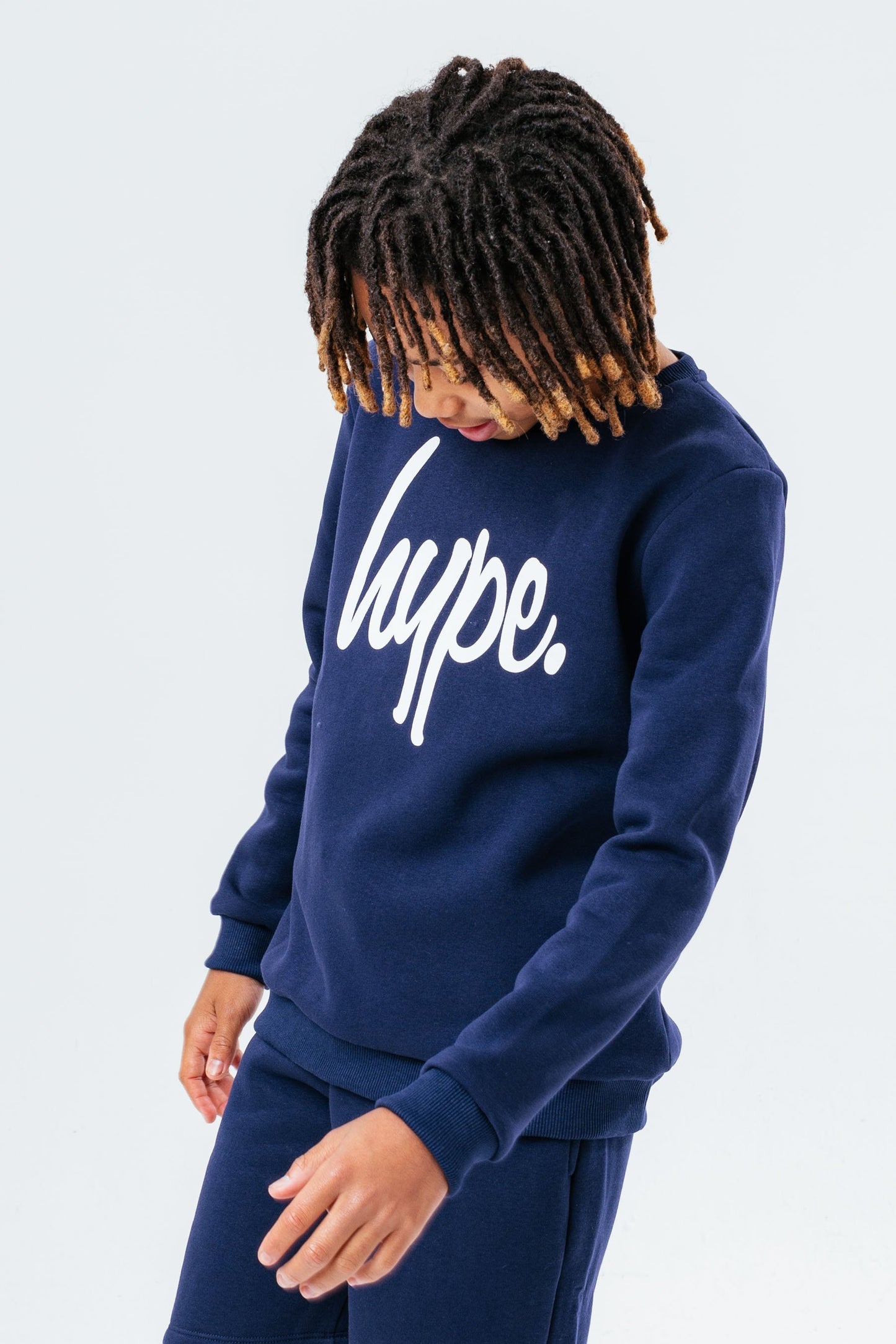 HYPE UNISEX KIDS NAVY SCRIPT CREW NECK