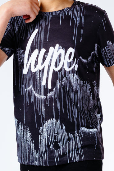 Hype Grayscale Drips Repeat Logo Kids T-Shirt