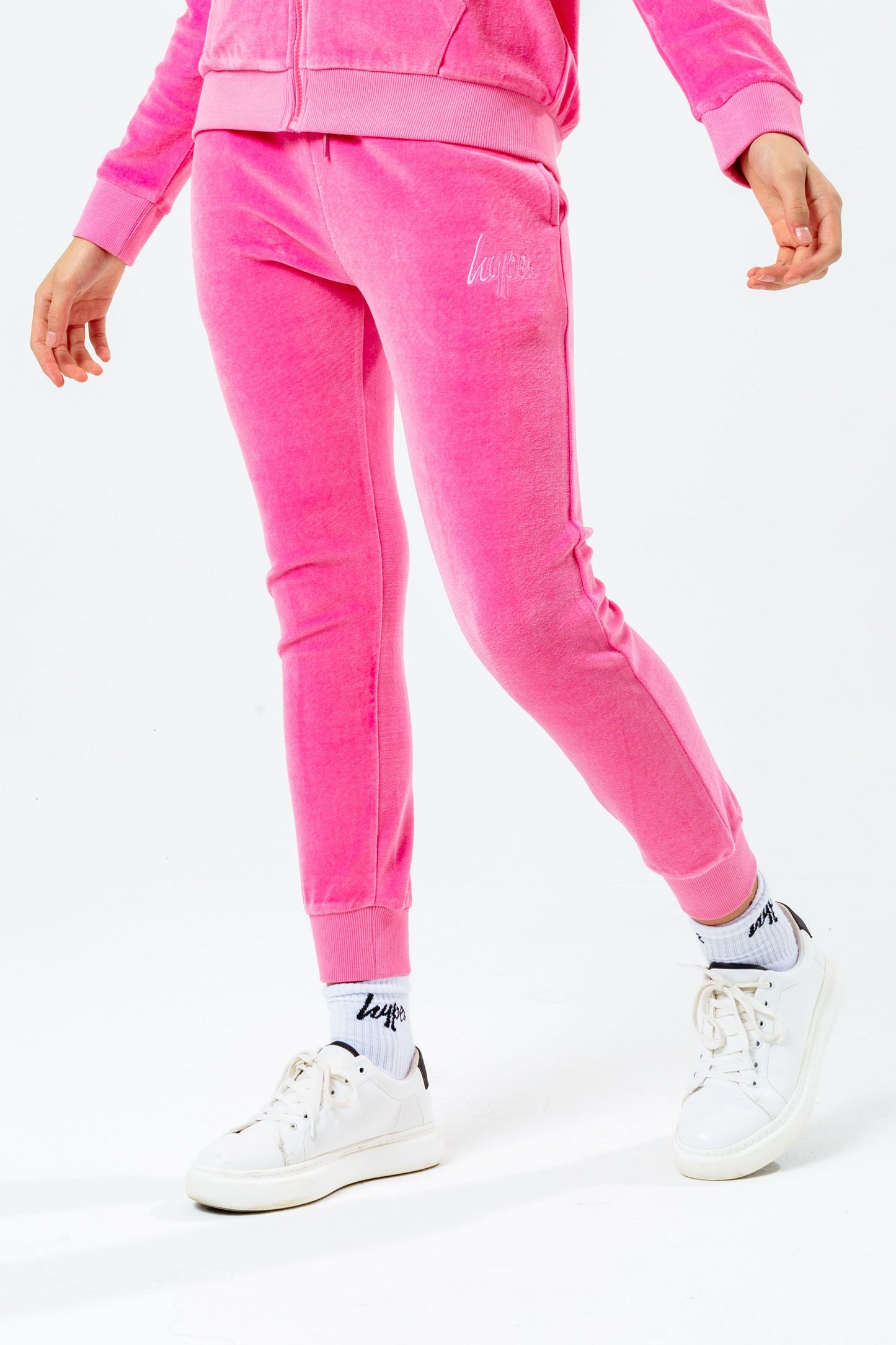 HYPE PINK VELOUR MINI SCRIPT ZIP THROUGH KIDS TRACKSUIT SET