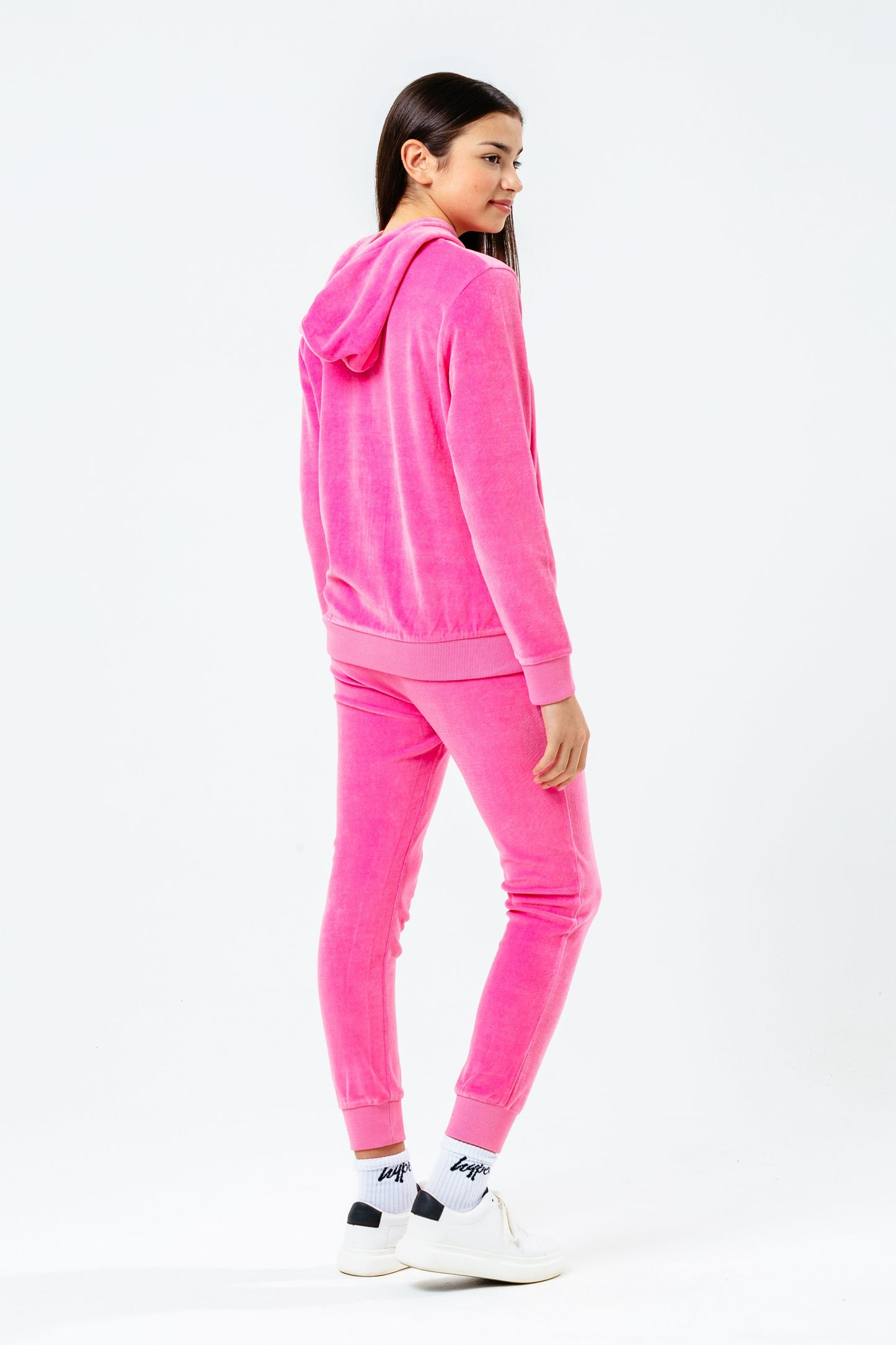 HYPE PINK VELOUR MINI SCRIPT ZIP THROUGH KIDS TRACKSUIT SET