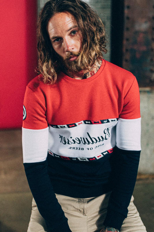 HYPE BUDWEISER COLOURBLOCK MENS CREW NECK