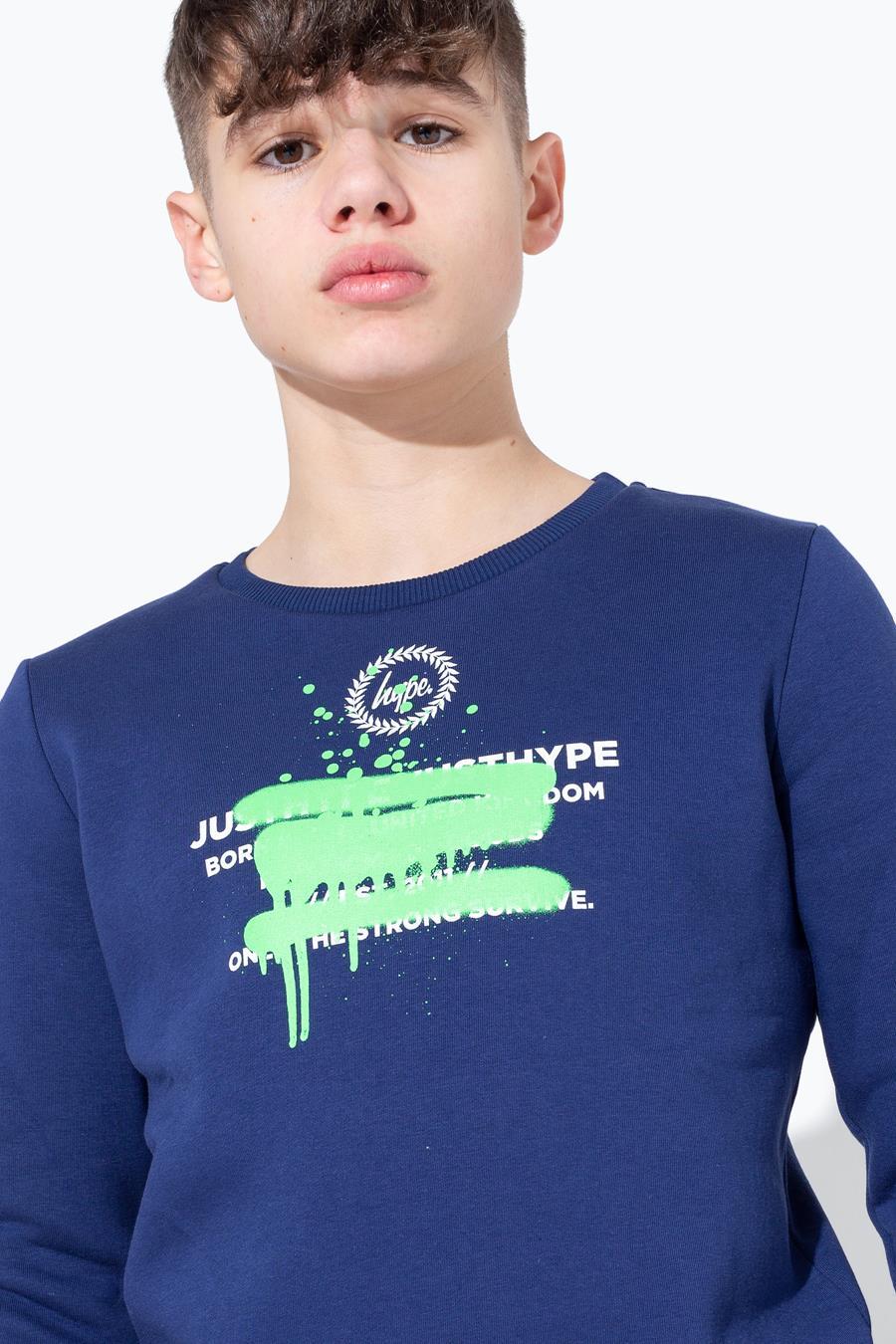 Hype Green Spray Graffiti Kids Crew Neck