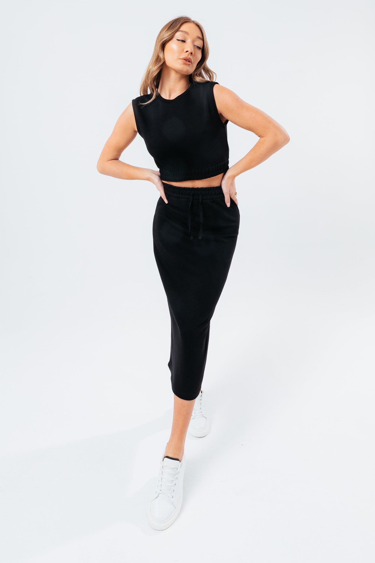 HYPE BLACK SWEAT MIDI SKIRT WOMEN'S LOUNGEWEAR SET