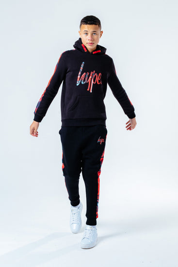 Hype Red Marble Panel Kids Pullover Hoodie