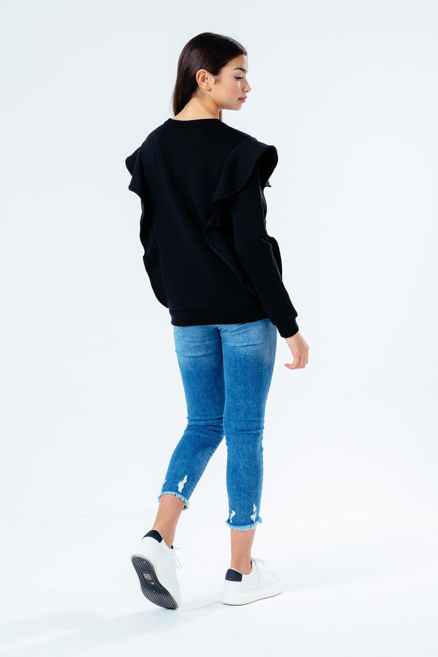 Hype Black Frill Detail Kids Crewneck