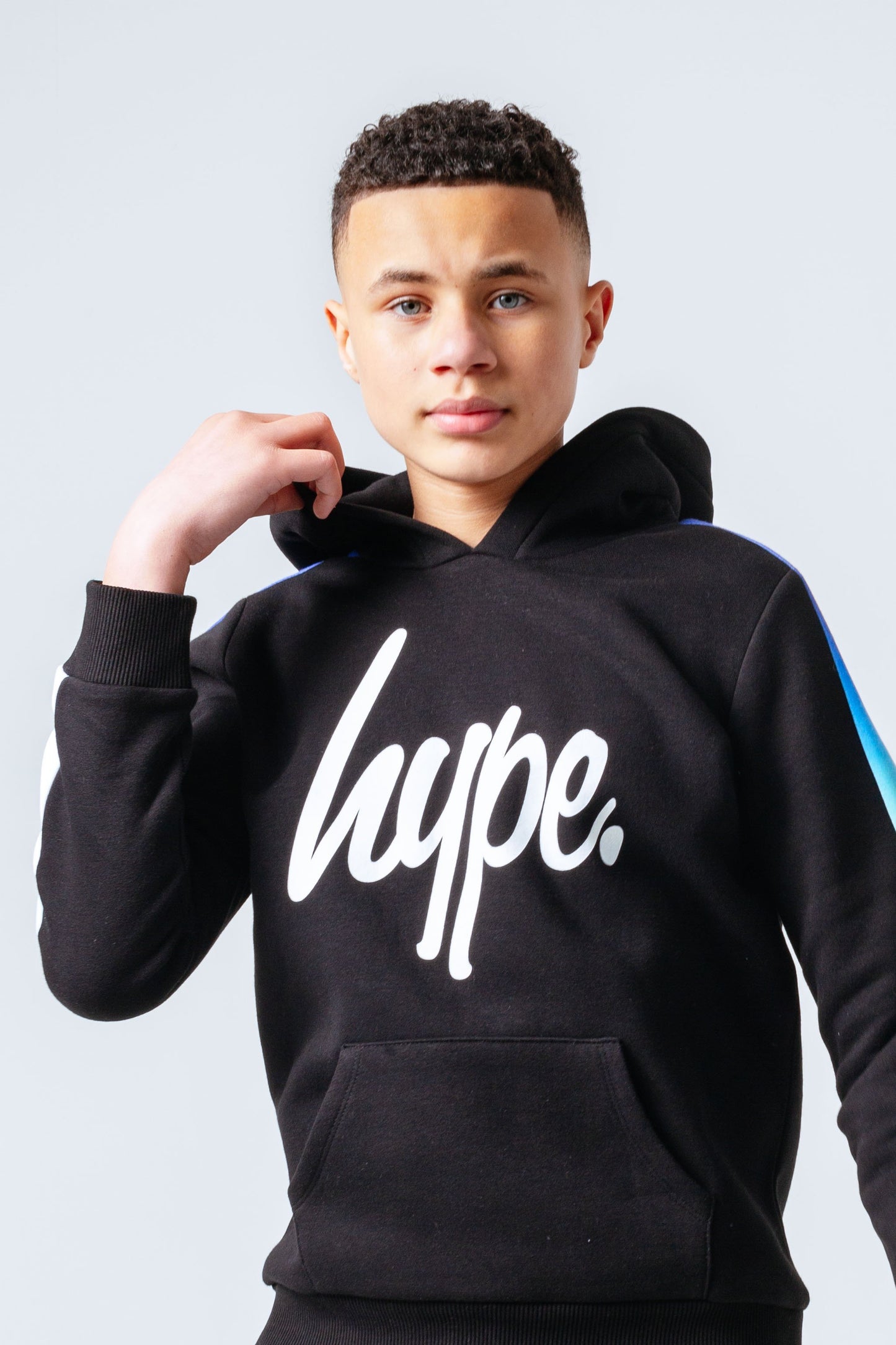 HYPE BLUE GREEN FADE SLEEVE PANEL KIDS PULLOVER HOODIE