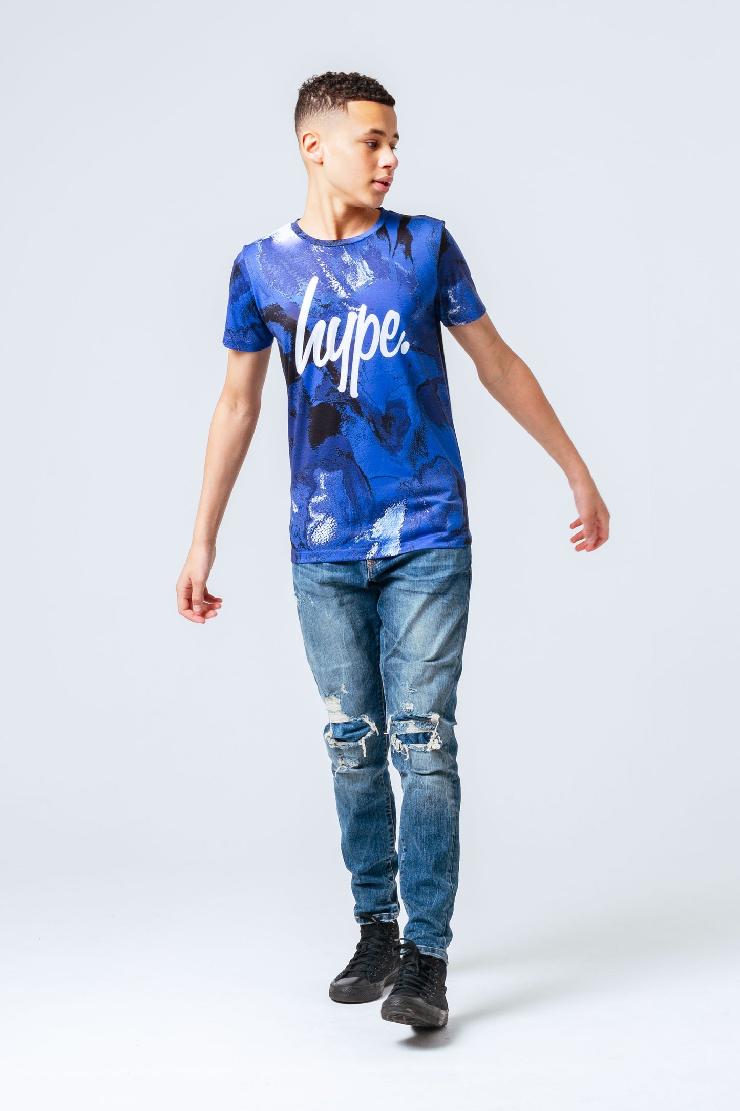 HYPE BLUE SWIRL BLOTCH PRINT BOYS T-SHIRT