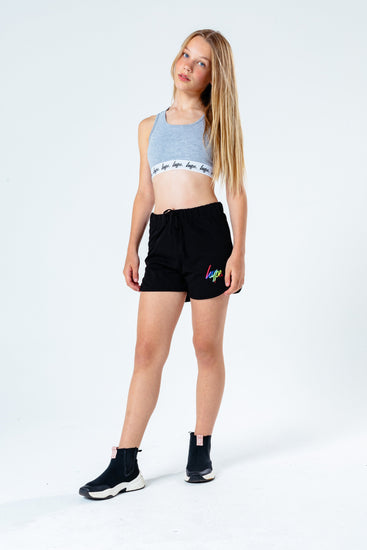 Hype Black Rainbow Holo Script Kids Runner Shorts