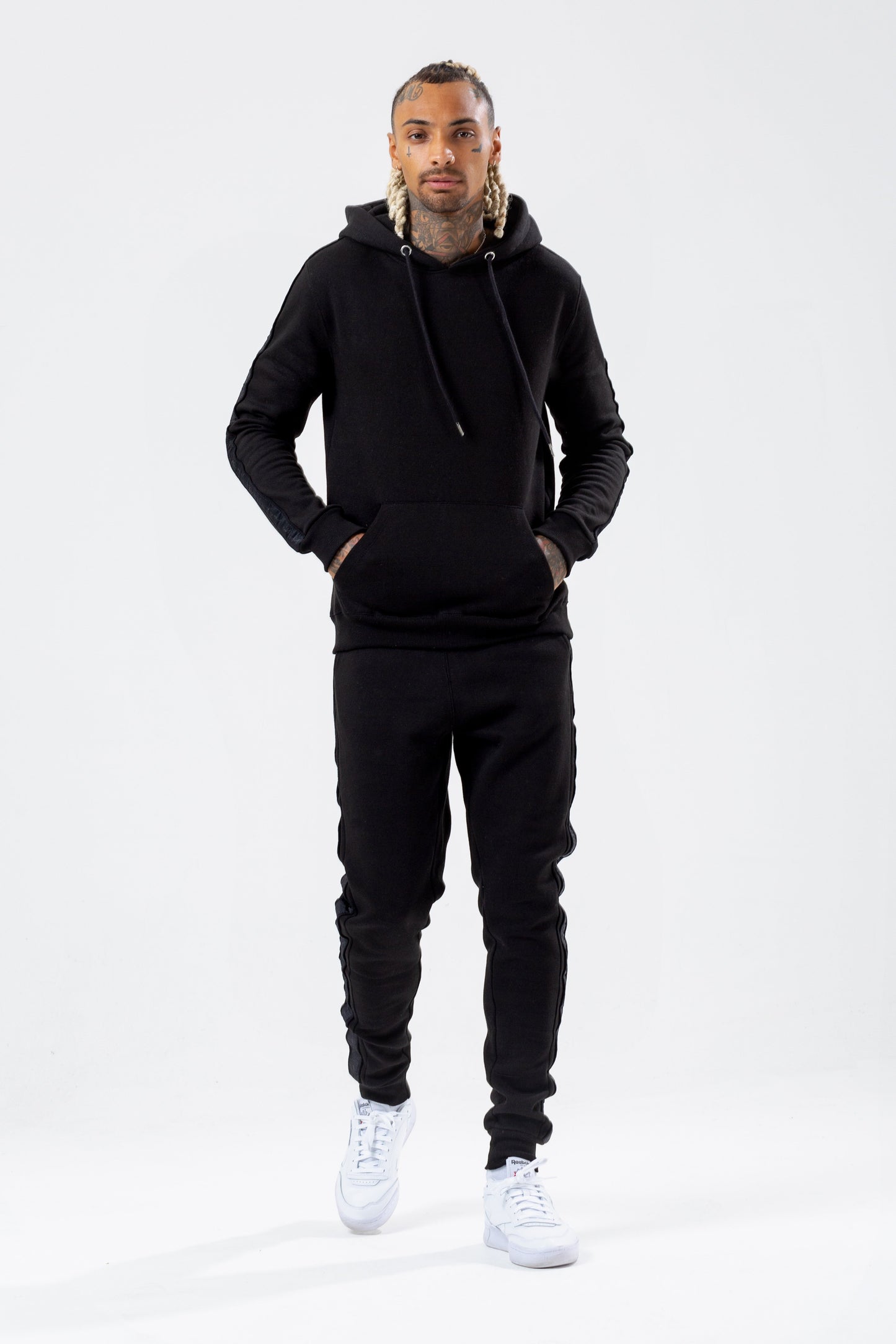 HYPE BLACK TONAL TAPE SCRIBBLE LOGO MEN'S PULLOVER HOODIE