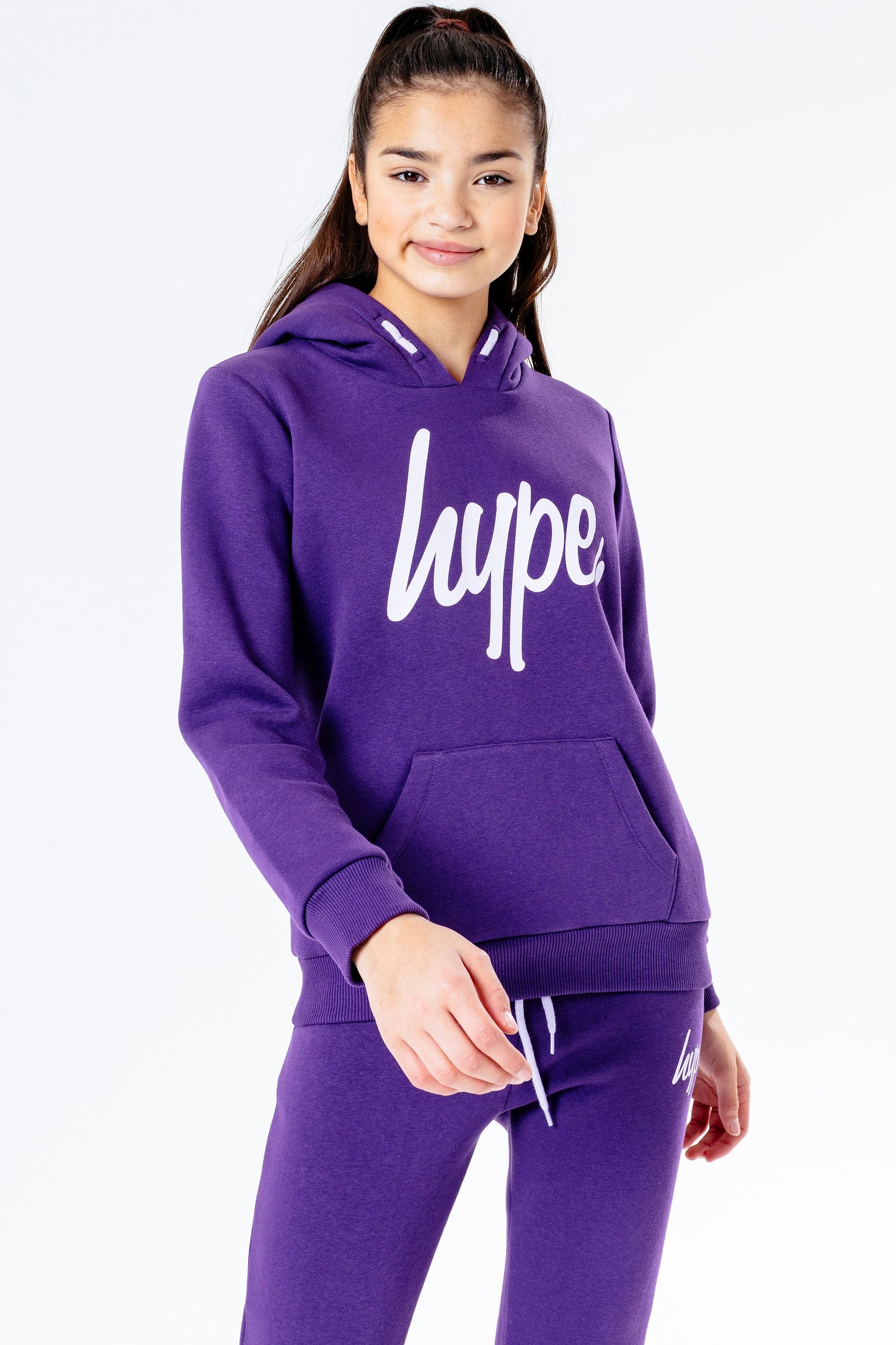 Hype Purple With Powder Script Kids Hoodie & Jogger Set