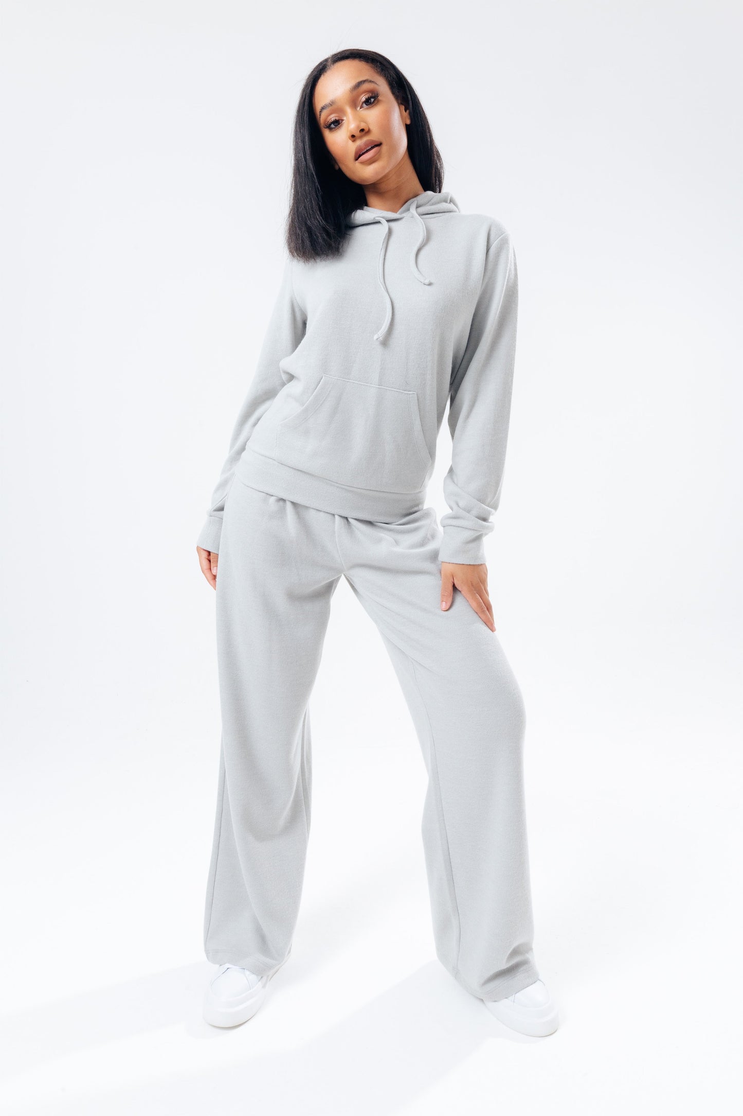 HYPE GREY KNITTED WIDE LEG WOMEN'S JOGGERS