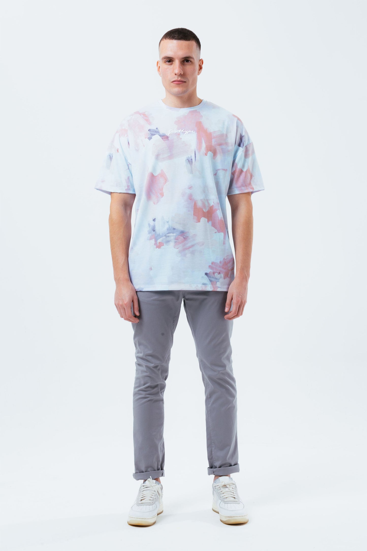 HYPE BLUE WATERCOLOUR MEN'S OVERSIZED T-SHIRT