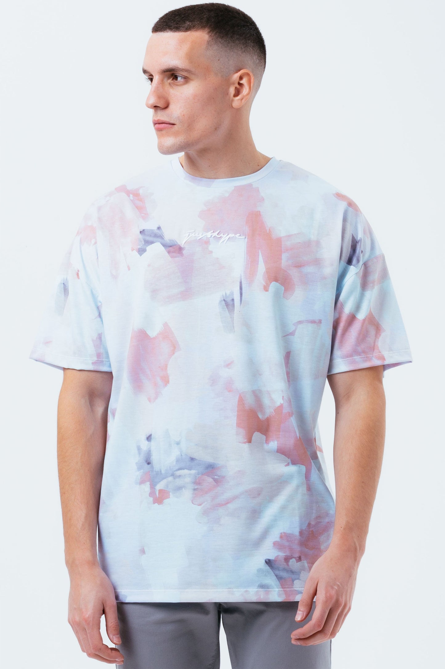 HYPE BLUE WATERCOLOUR MEN'S OVERSIZED T-SHIRT