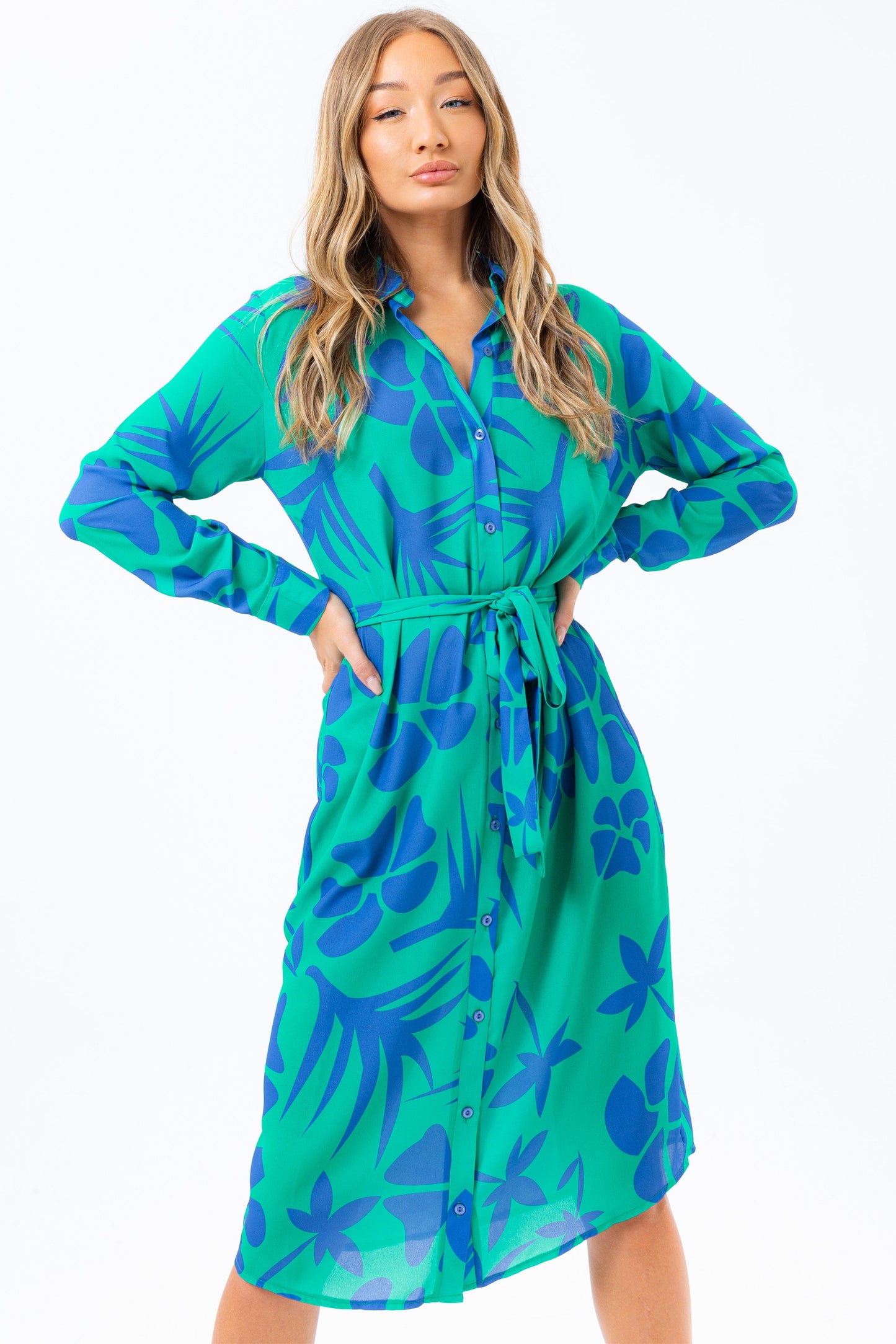 HYPE TEAL LEAF WOMEN'S SHIRT DRESS