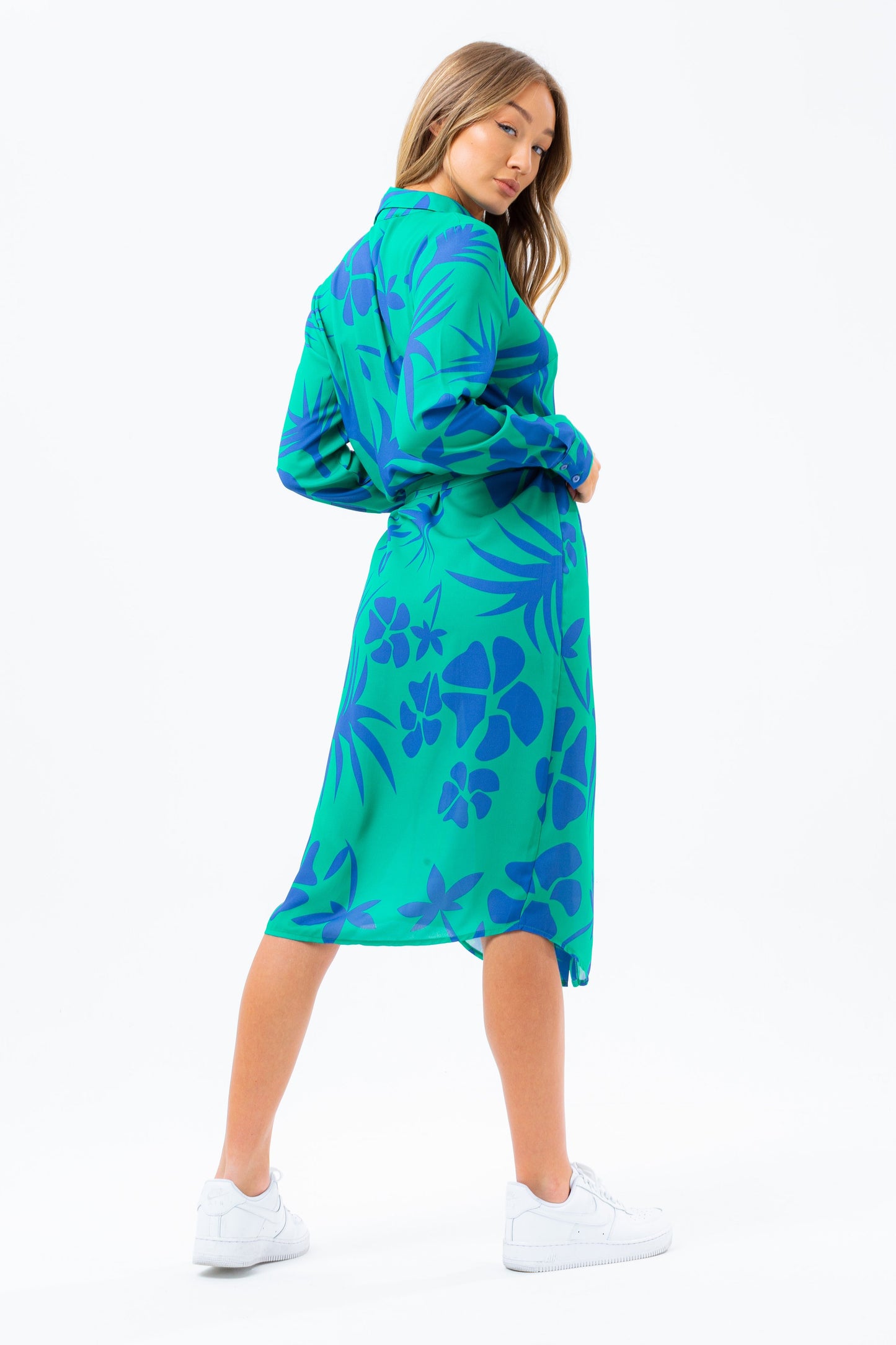 HYPE TEAL LEAF WOMEN'S SHIRT DRESS