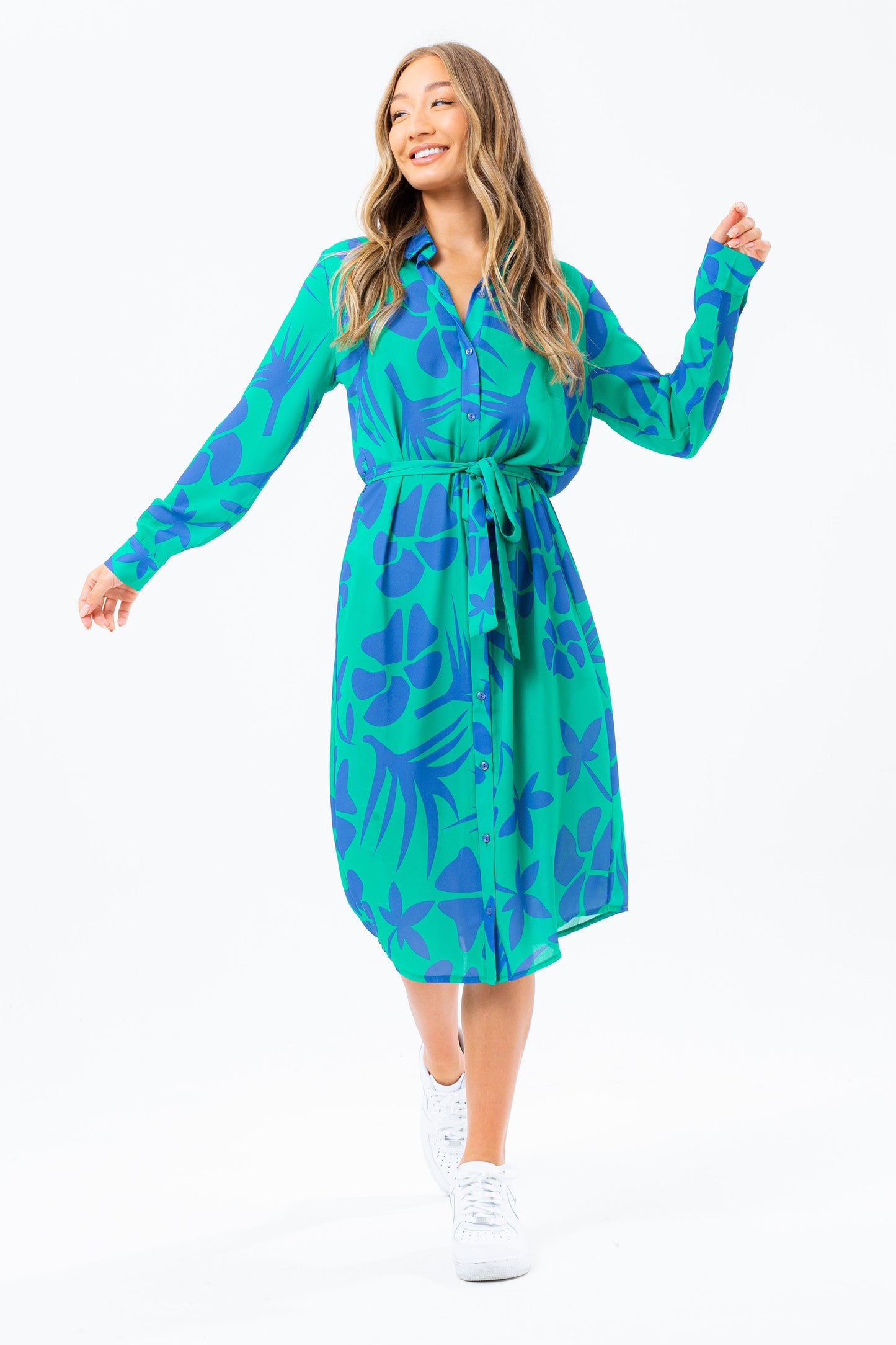 HYPE TEAL LEAF WOMEN'S SHIRT DRESS