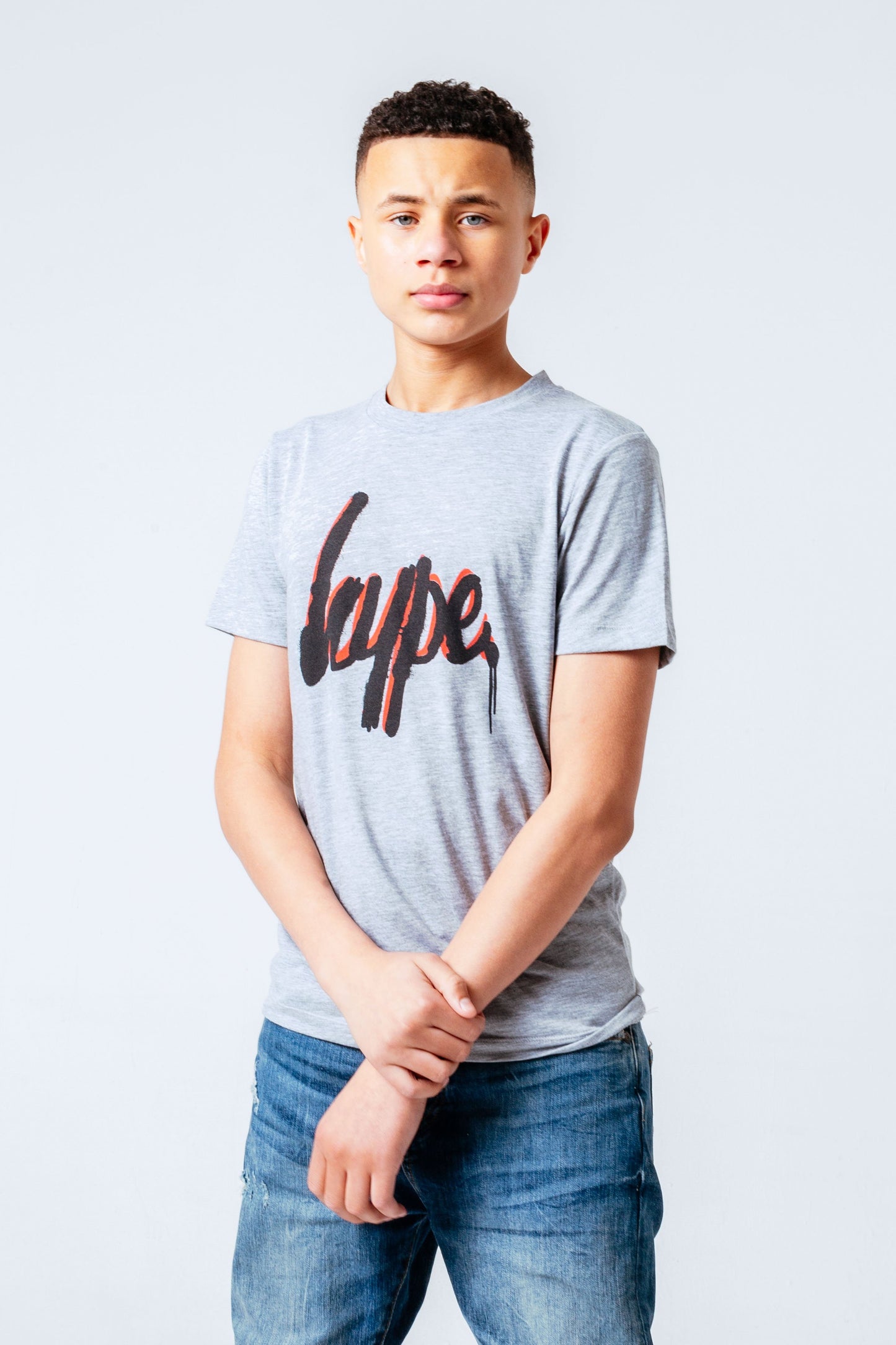 HYPE GREY SPRAY SCRIPT BOYS T-SHIRT