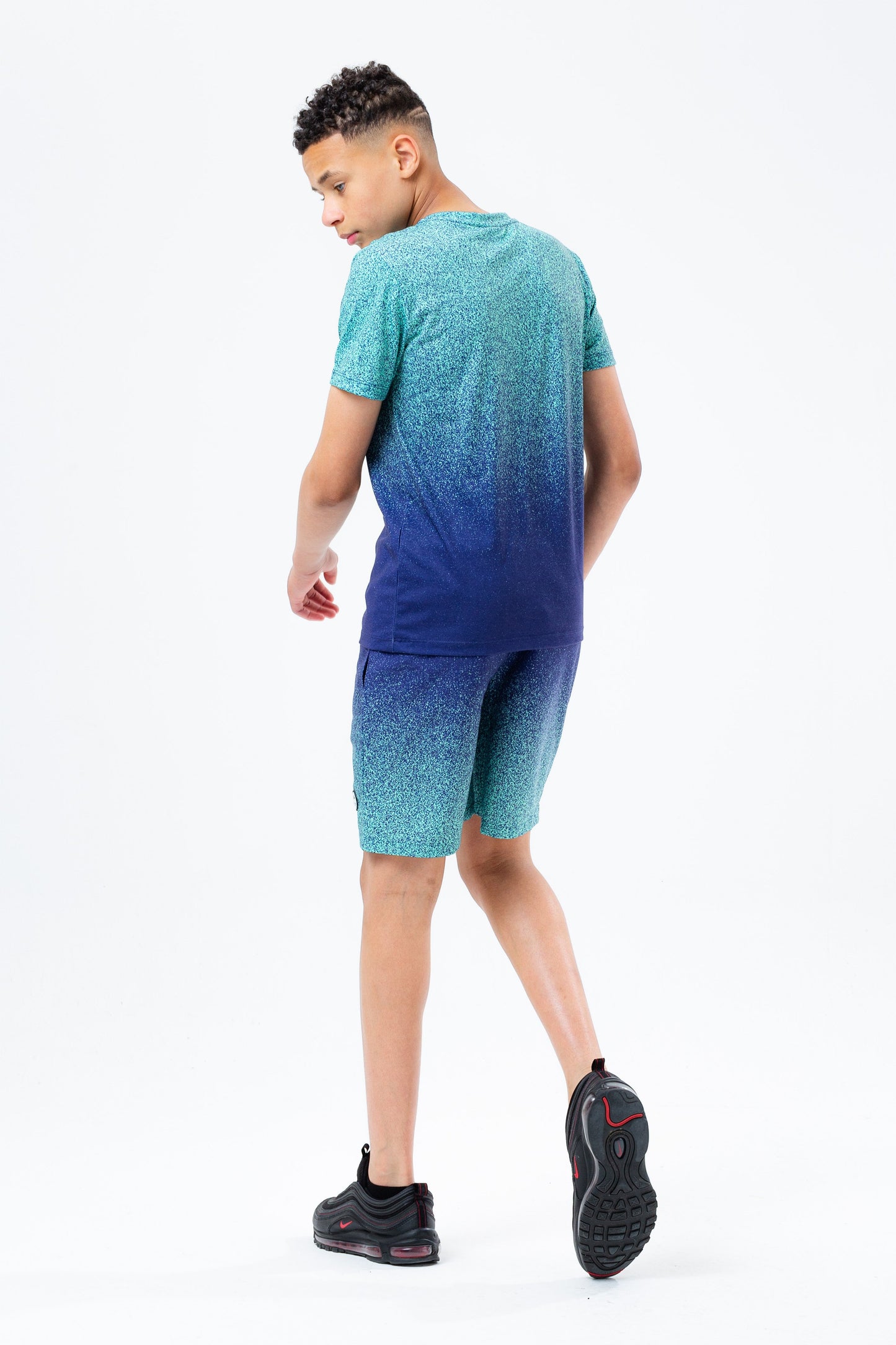 HYPE MINT & NAVY SPECKLE FADE KIDS SWIM SHORTS