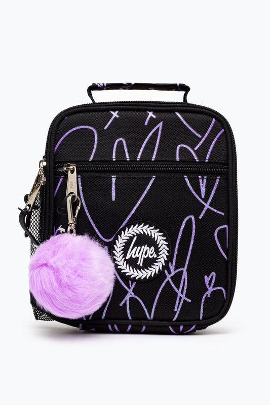 HYPE BLACK PURPLE GLITTER SCRIBBLE HEART LUNCH BOX